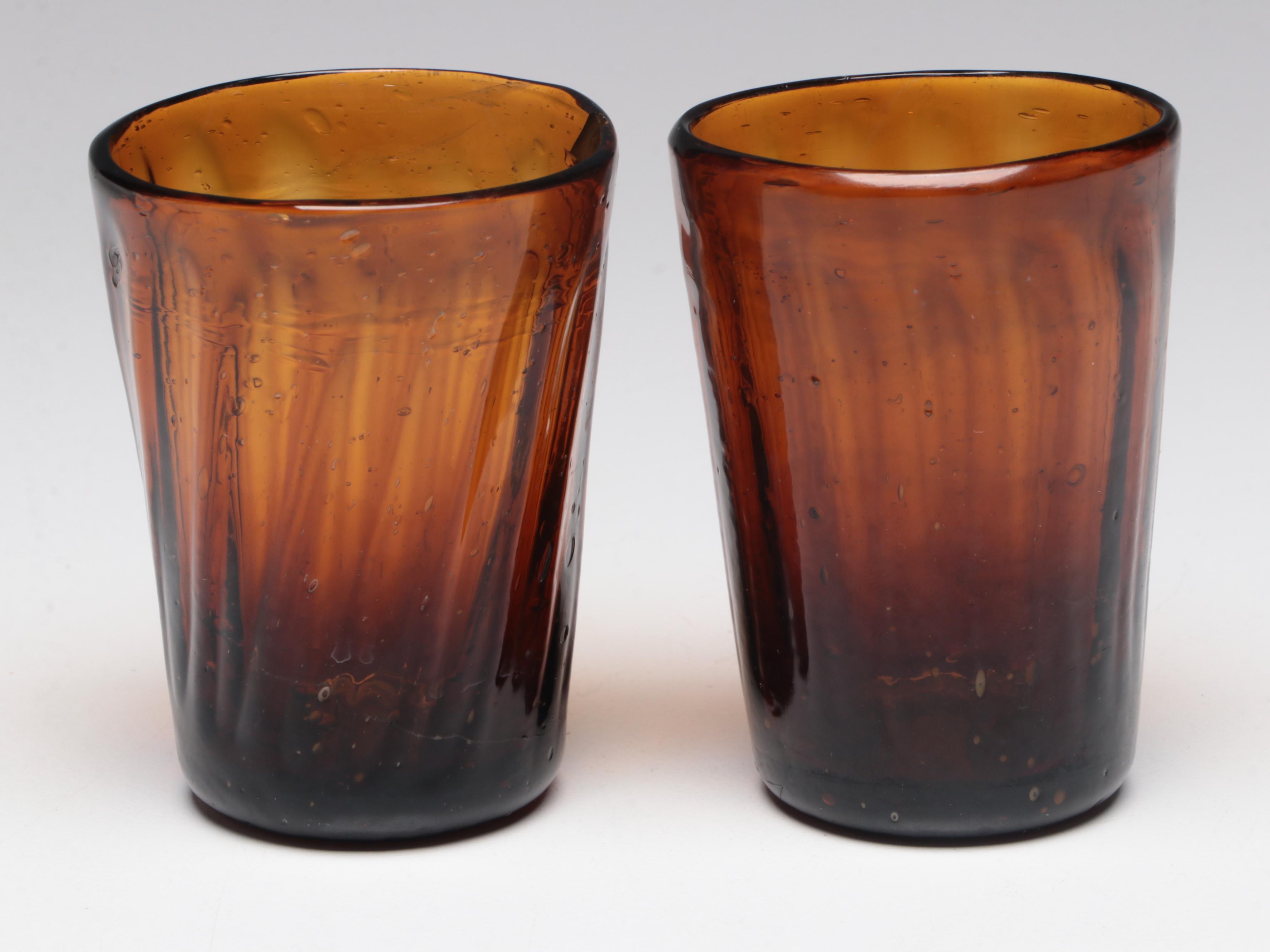 Viking "Bullseye" Candle Holder with Other Amber Glass Vases EBTH