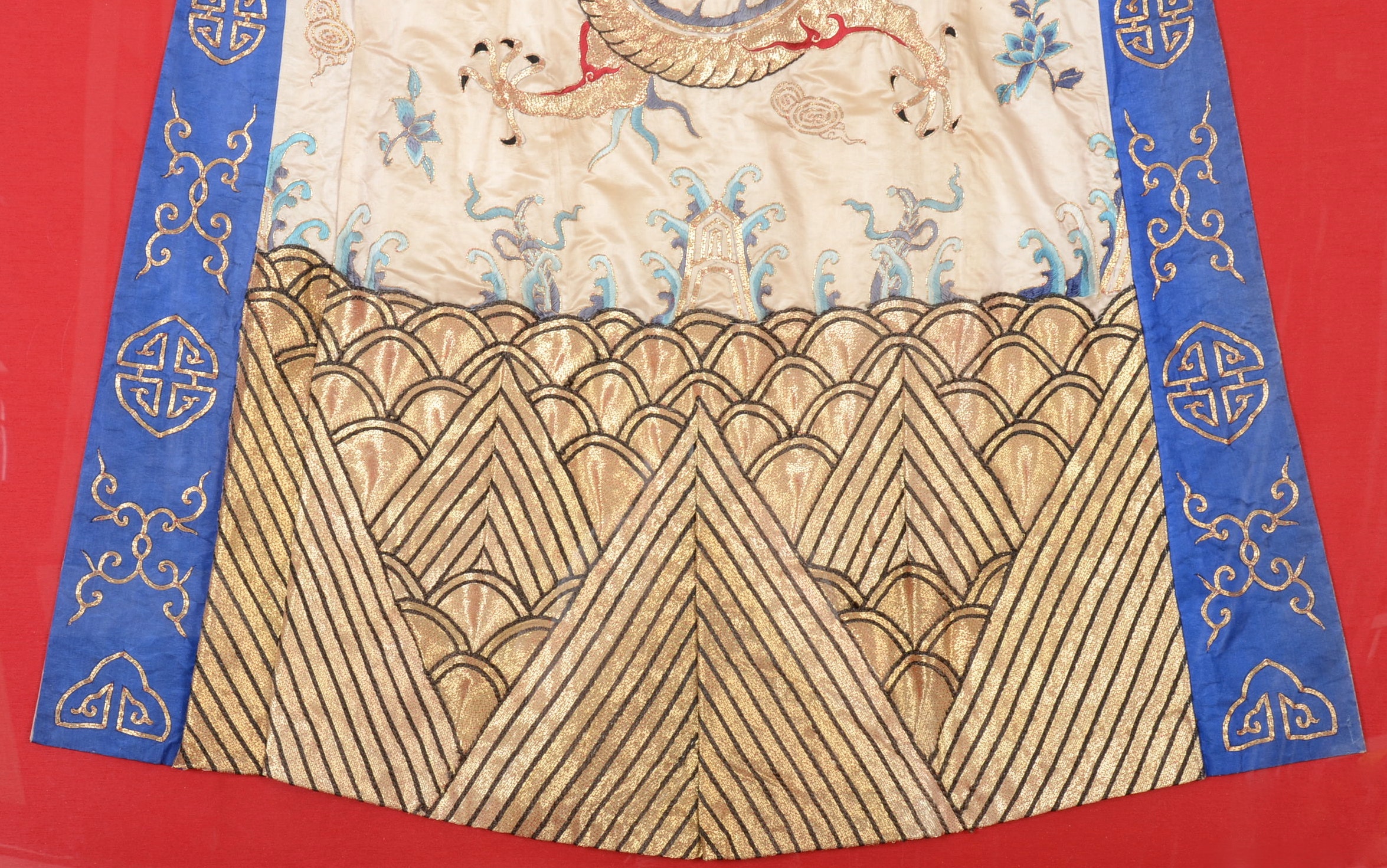 Chinese Five-Clawed Imperial Dragon Robe with Collar in Frame, Qing Dynasty
