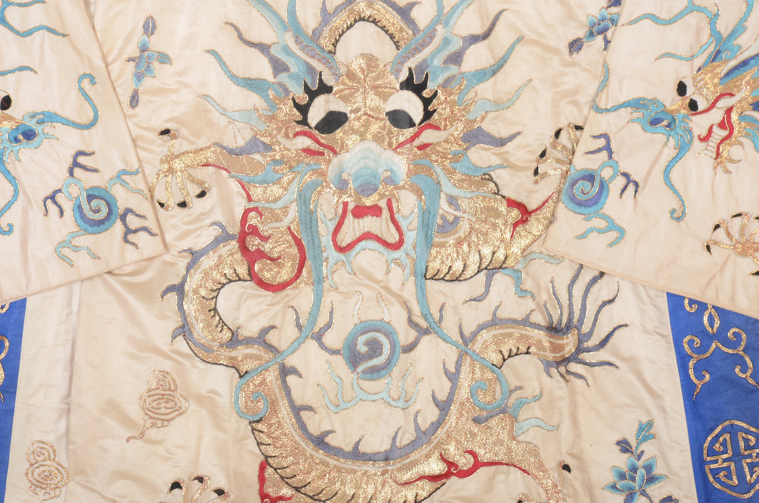 Chinese Five-Clawed Imperial Dragon Robe with Collar in Frame, Qing Dynasty