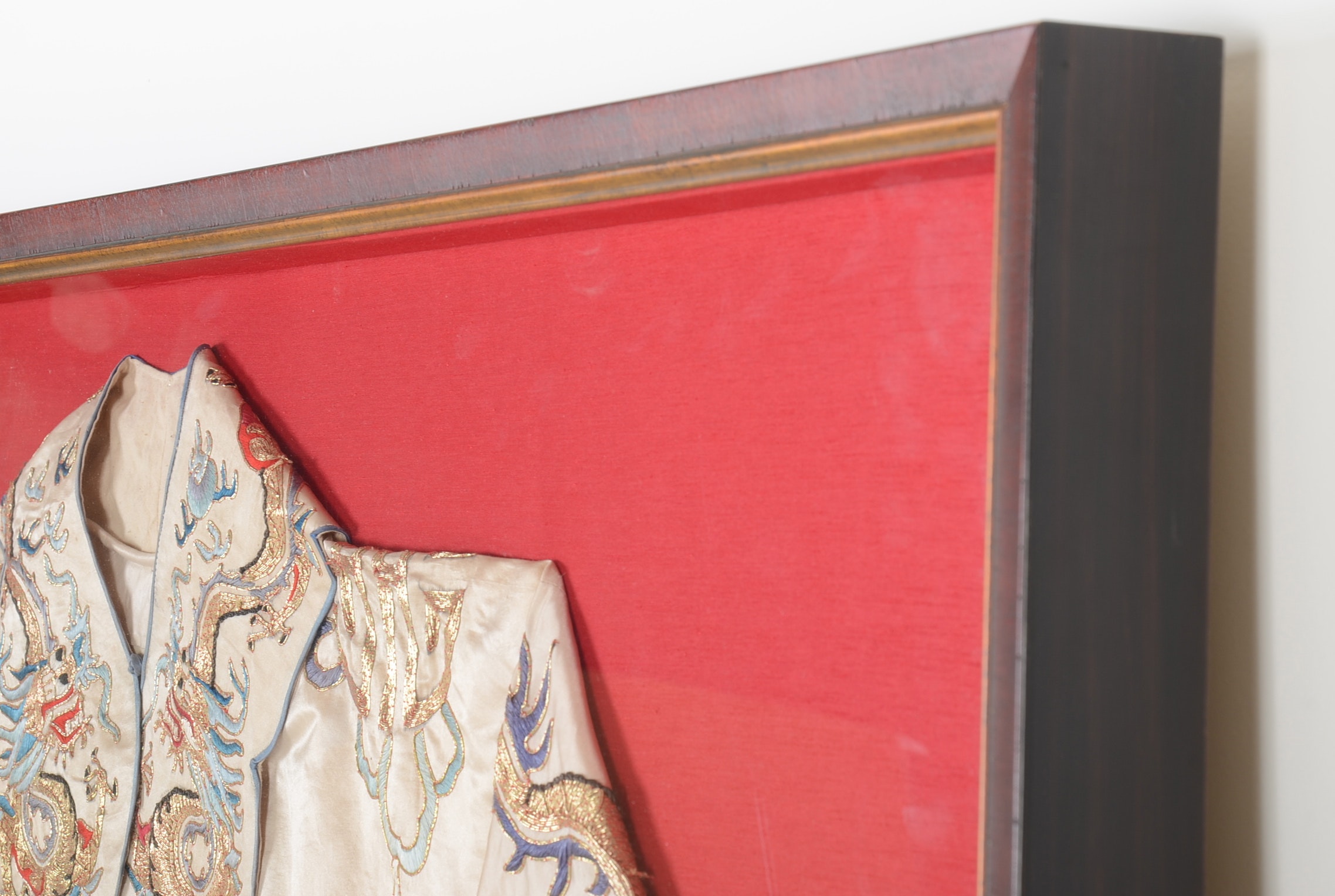 Chinese Five-Clawed Imperial Dragon Robe with Collar in Frame, Qing Dynasty