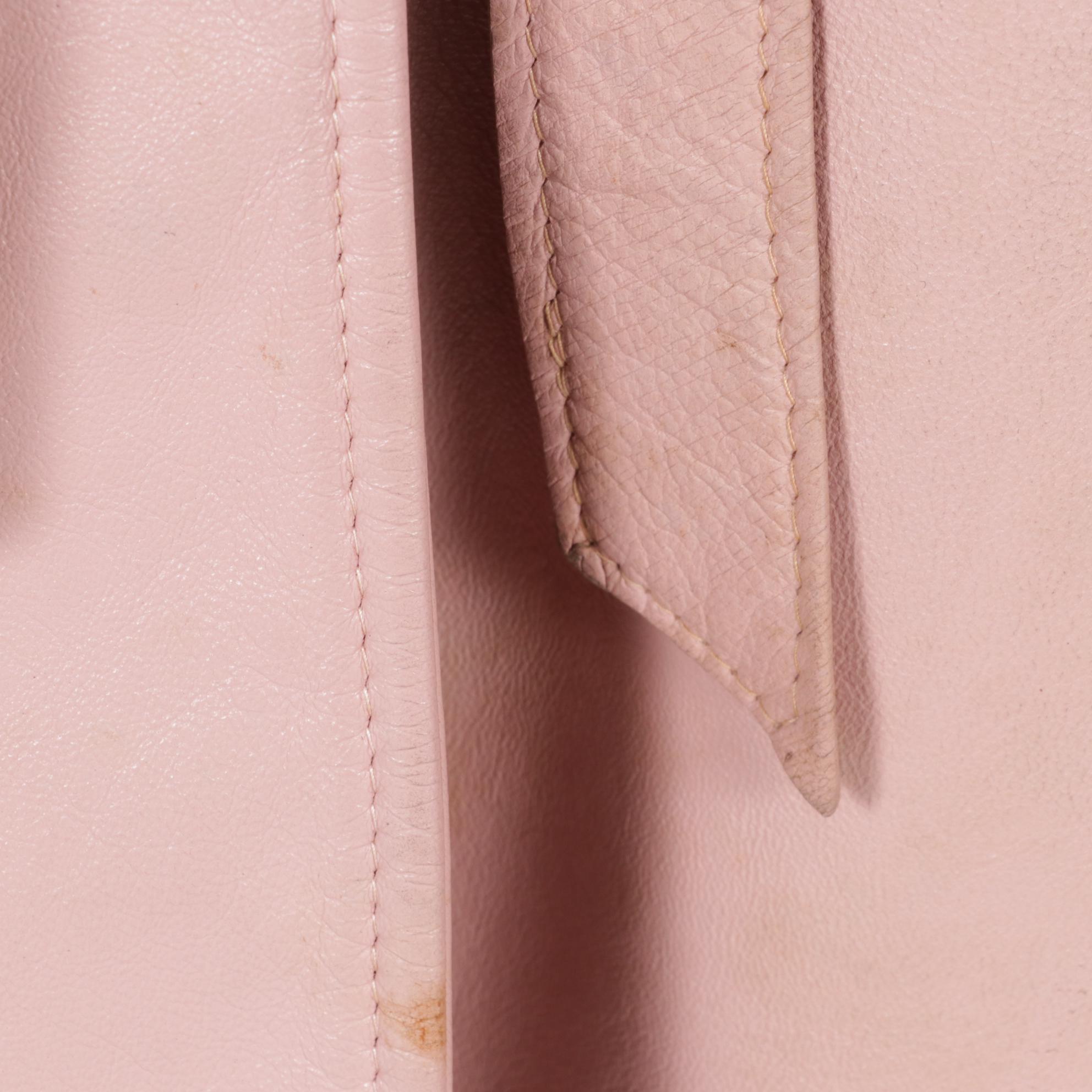 Rose Pink Leather Coat With Blonde Fox Collar