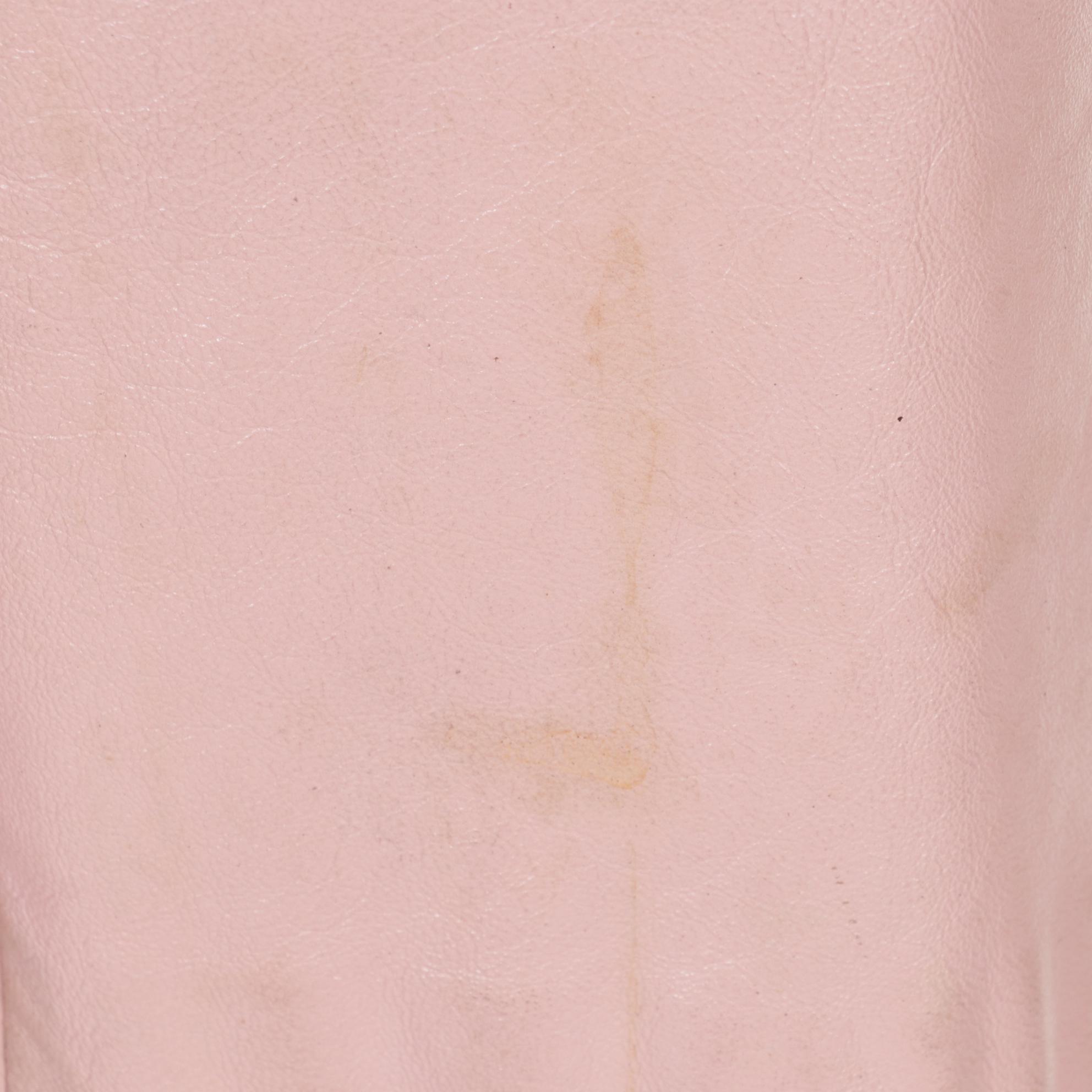 Rose Pink Leather Coat With Blonde Fox Collar