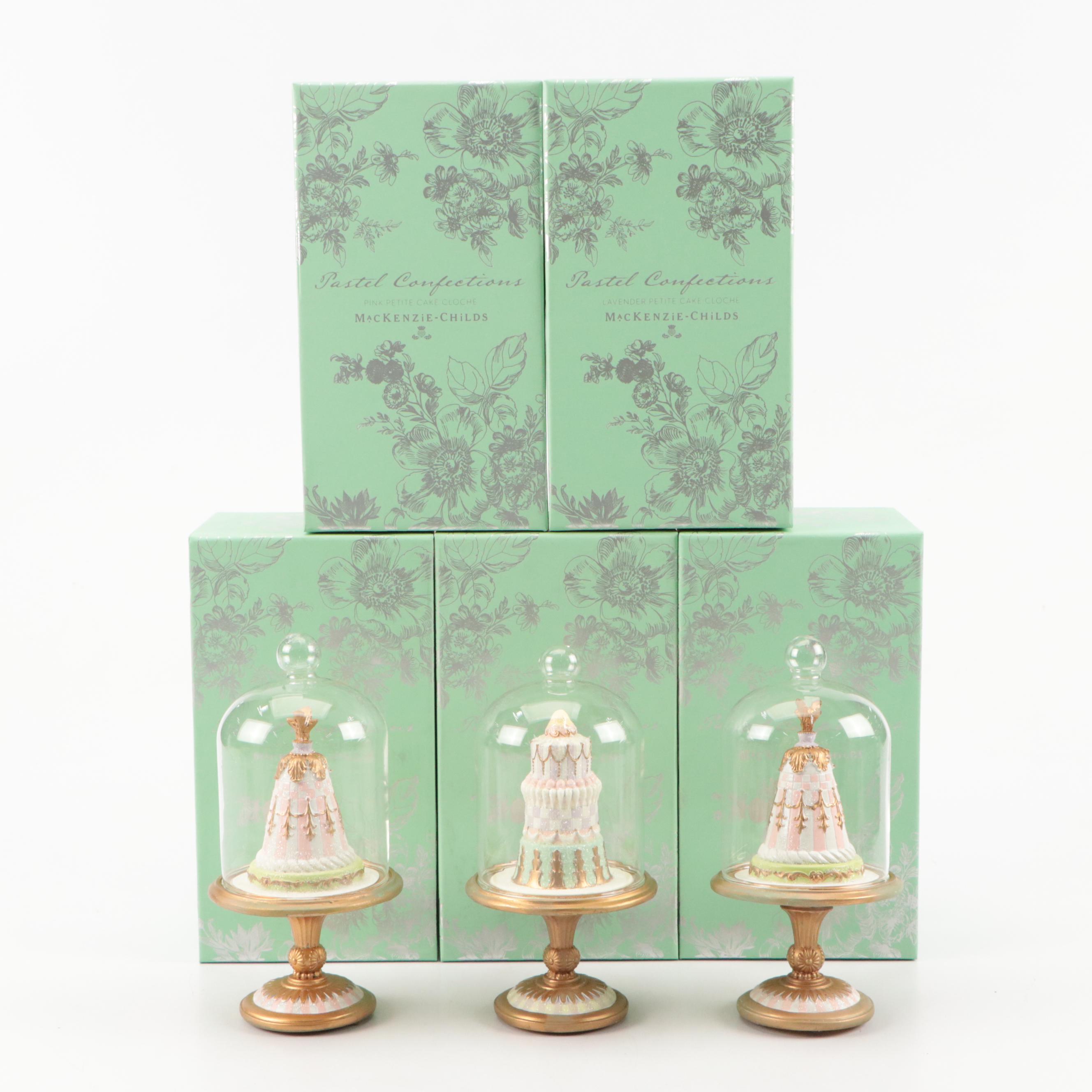 MacKenzie-Childs Pastel Confection Resin Cakes Under Glass Domes
