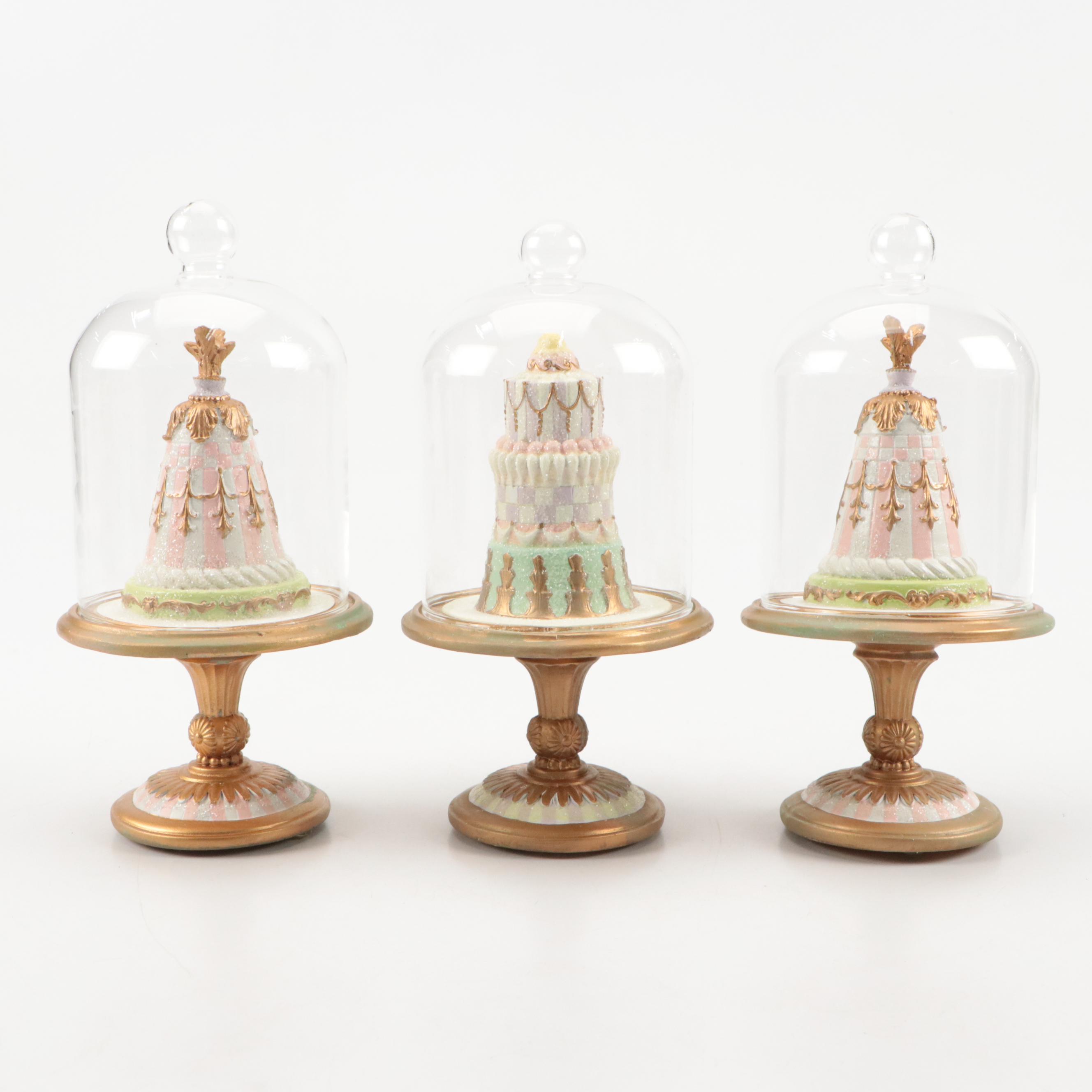 MacKenzie-Childs Pastel Confection Resin Cakes Under Glass Domes