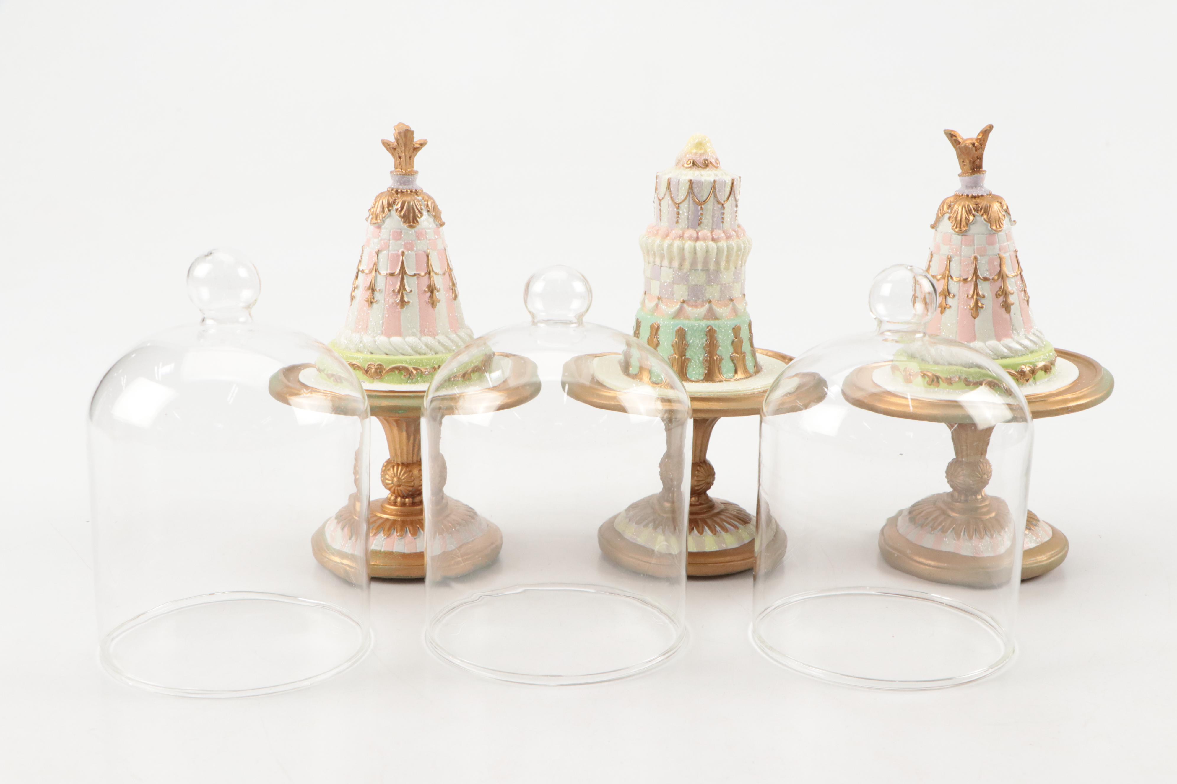 MacKenzie-Childs Pastel Confection Resin Cakes Under Glass Domes