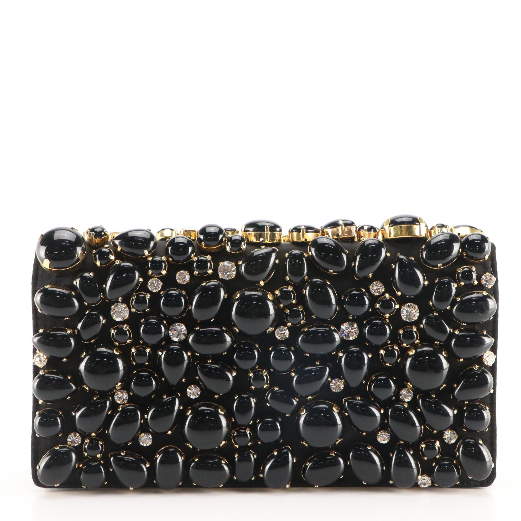 Prada Raso Stone Clutch in Cabochon Embellished Silk Satin