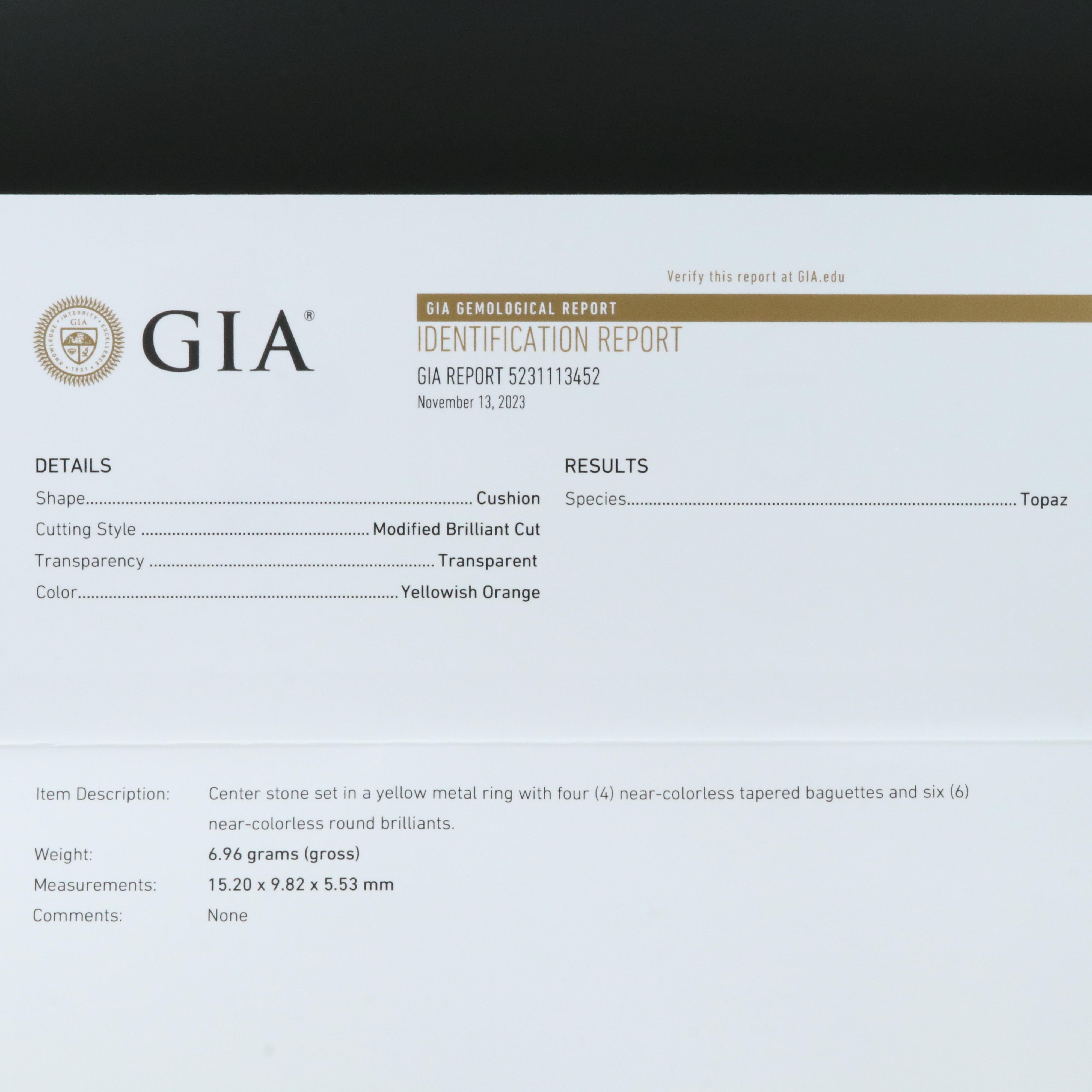 18K 7.53 CT Topaz and Diamond Ring with GIA Report