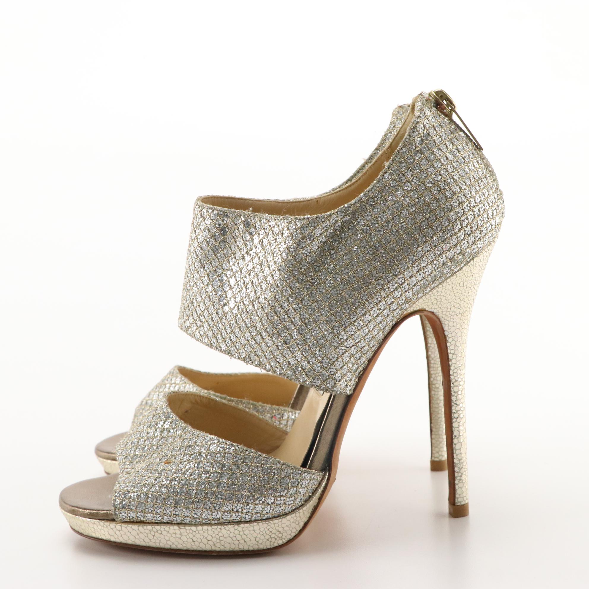 Jimmy Choo Peep Toe Pump Duo in Silver Glitter and Metallic Leather