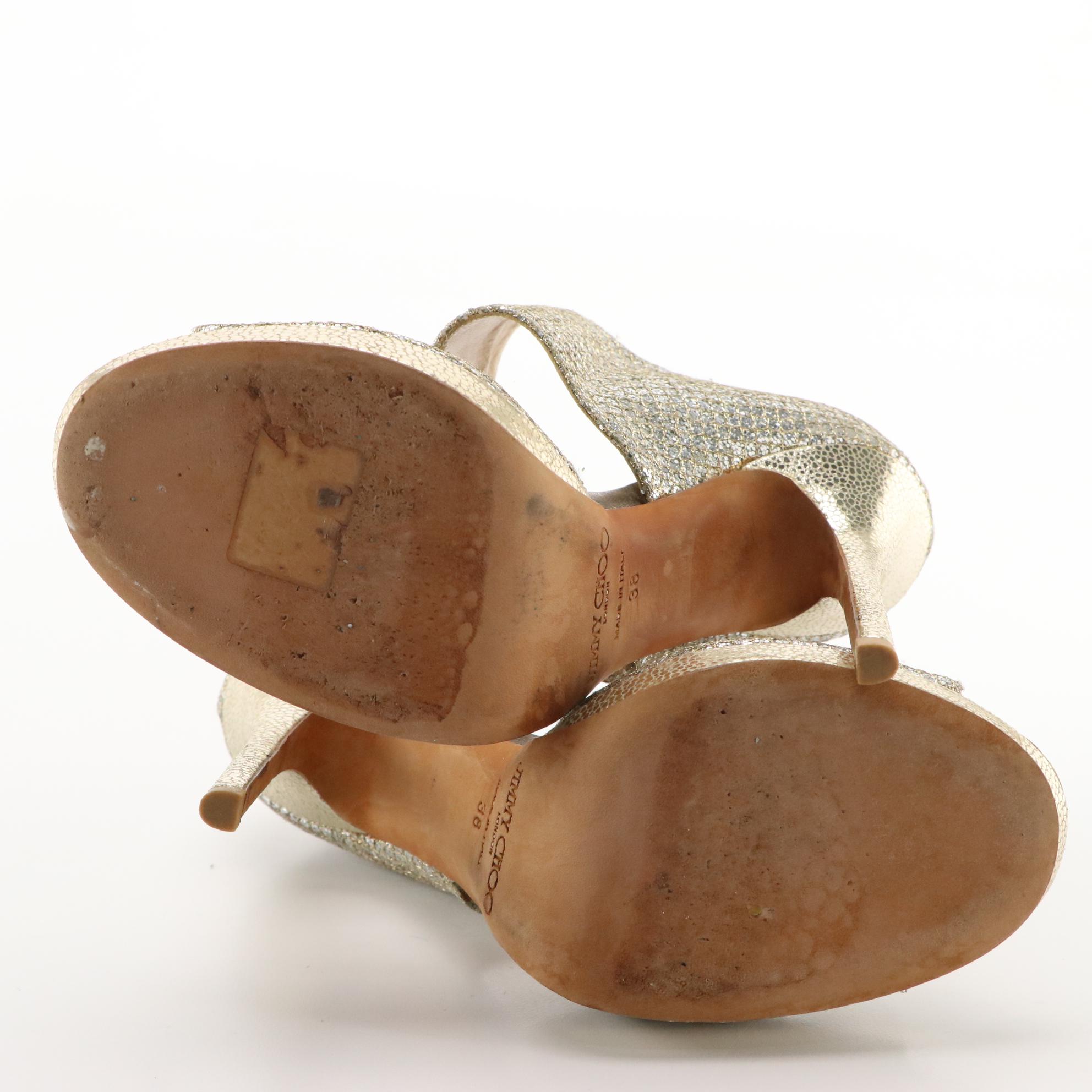 Jimmy Choo Peep Toe Pump Duo in Silver Glitter and Metallic Leather