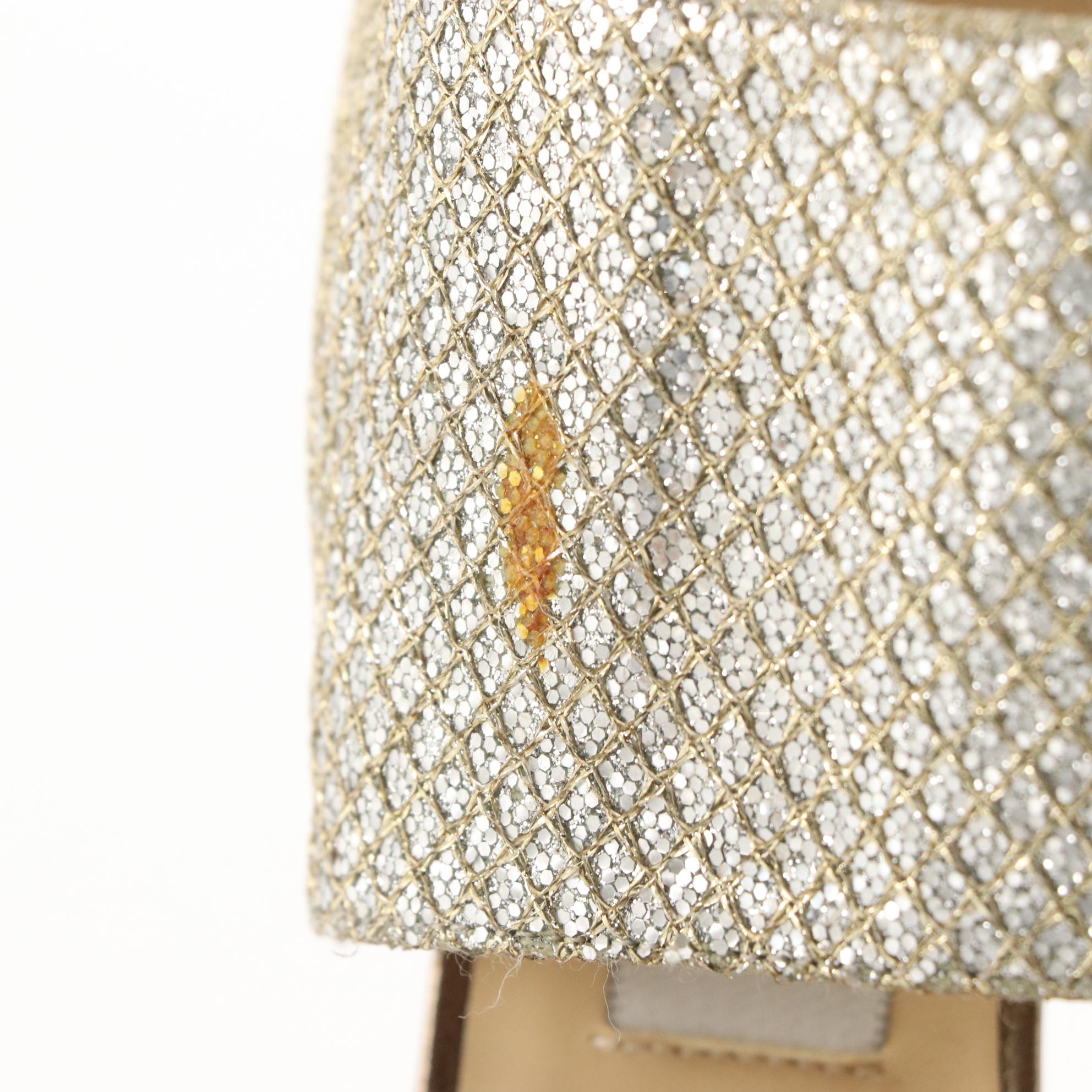 Jimmy Choo Peep Toe Pump Duo in Silver Glitter and Metallic Leather