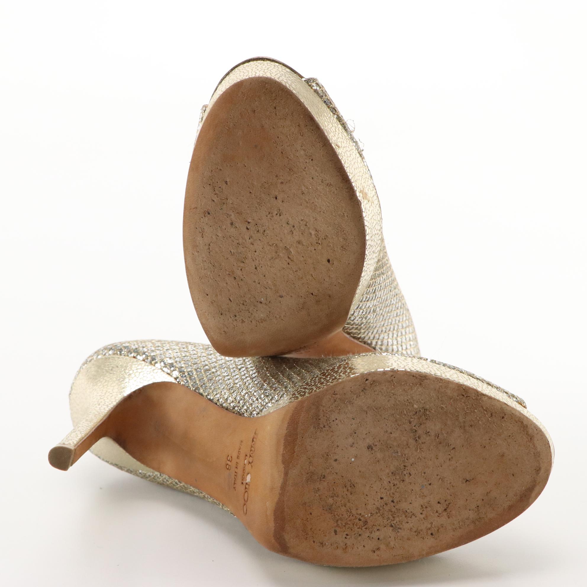 Jimmy Choo Peep Toe Pump Duo in Silver Glitter and Metallic Leather