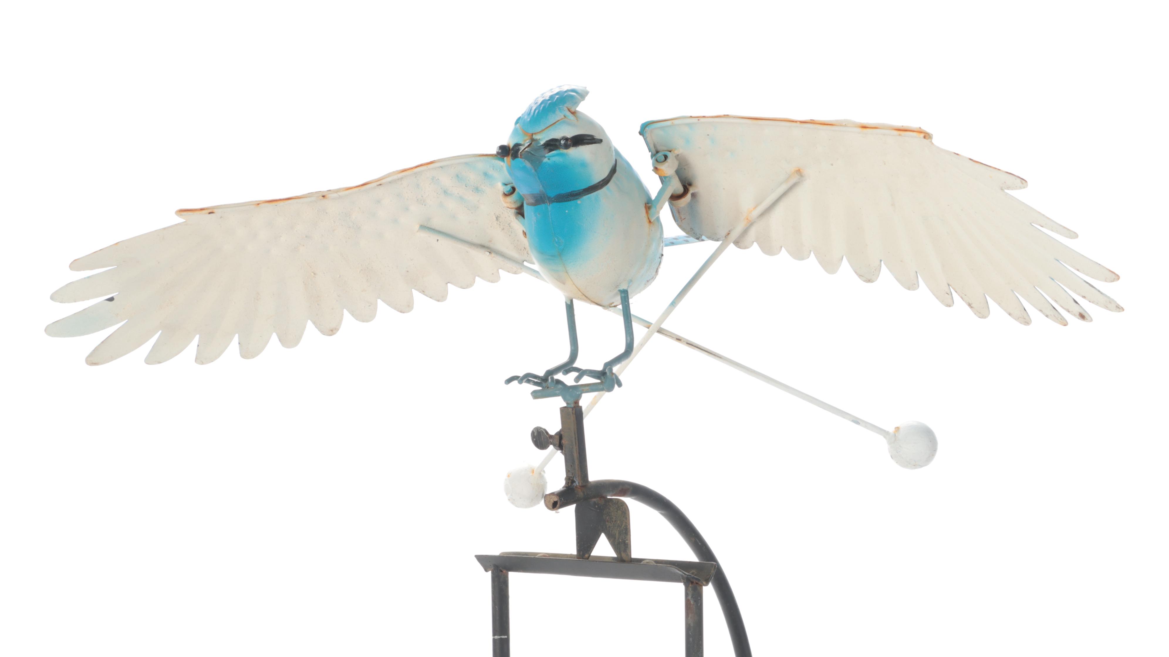 Cast Metal Blue Jay Form Kinetic Garden Decoration