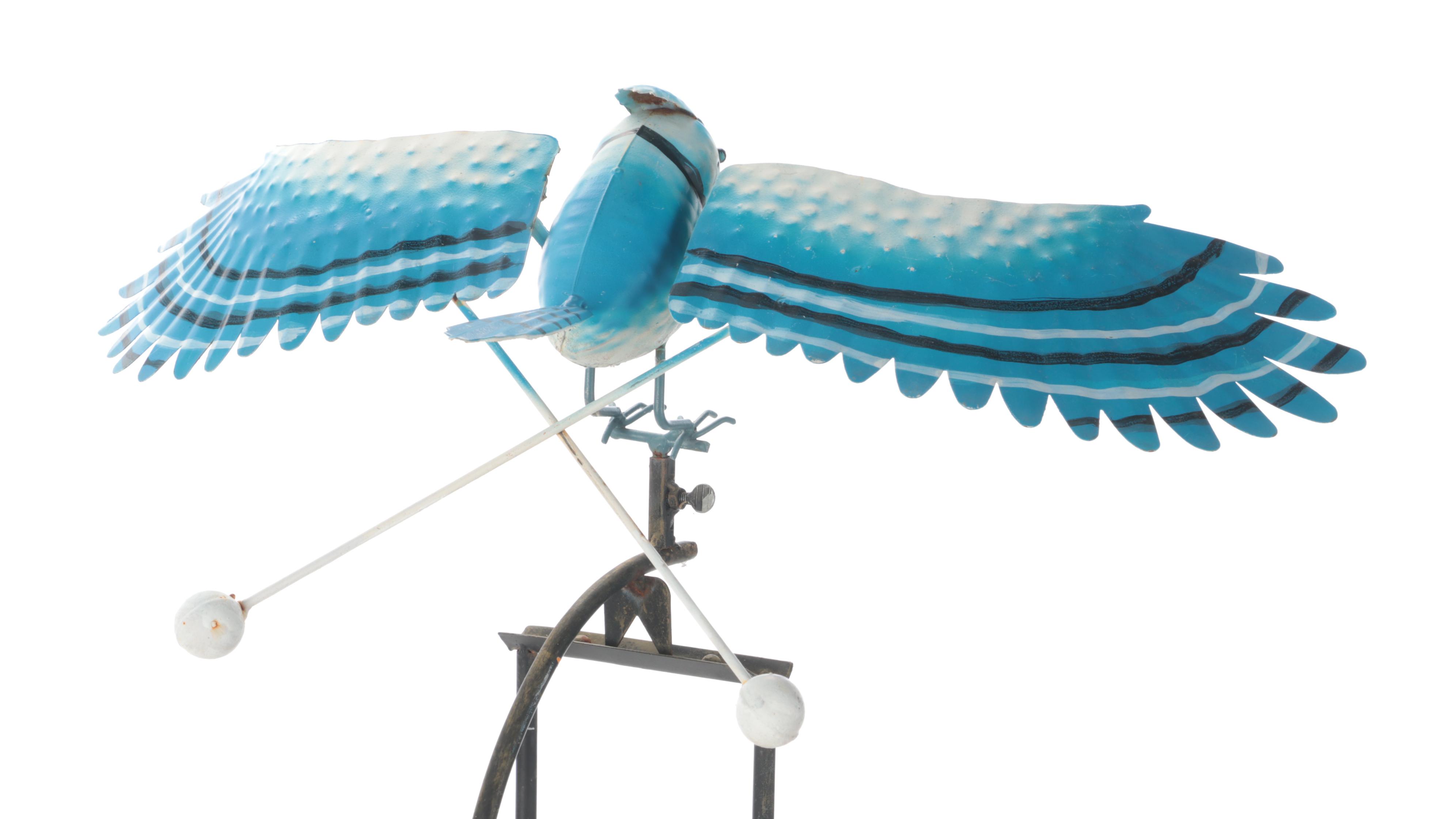 Cast Metal Blue Jay Form Kinetic Garden Decoration