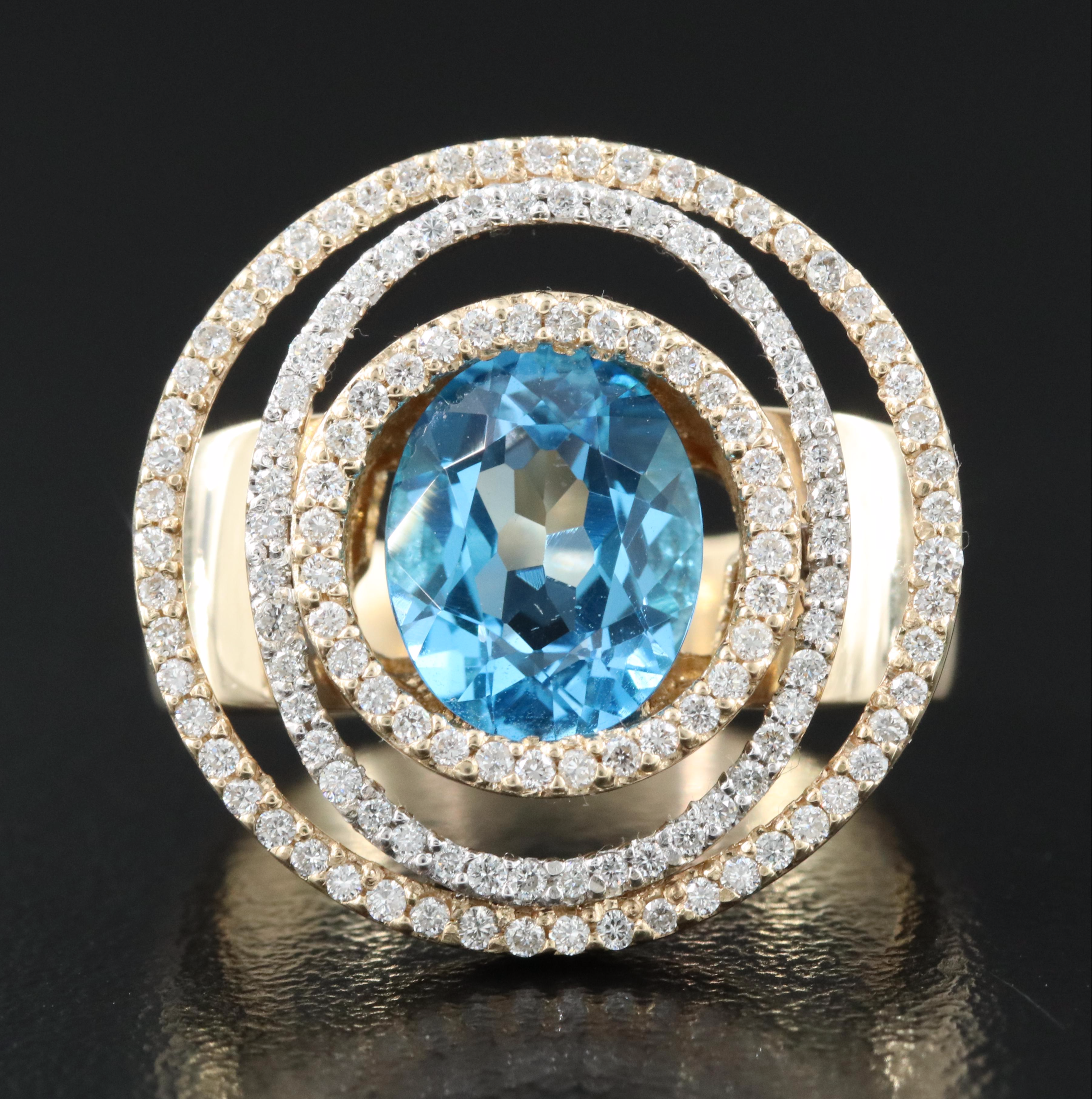14K Swiss Blue Topaz and Diamond Ring
