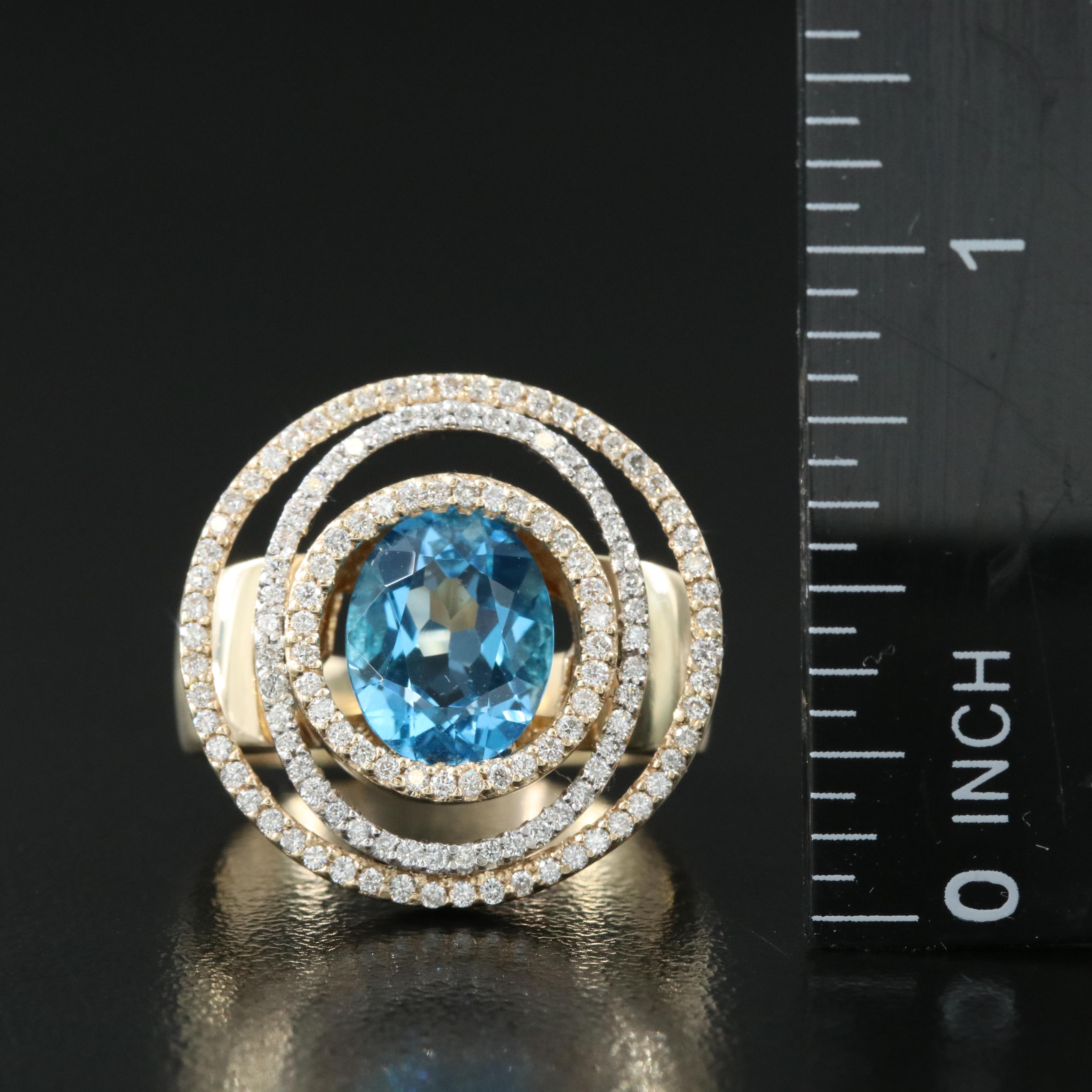 14K Swiss Blue Topaz and Diamond Ring