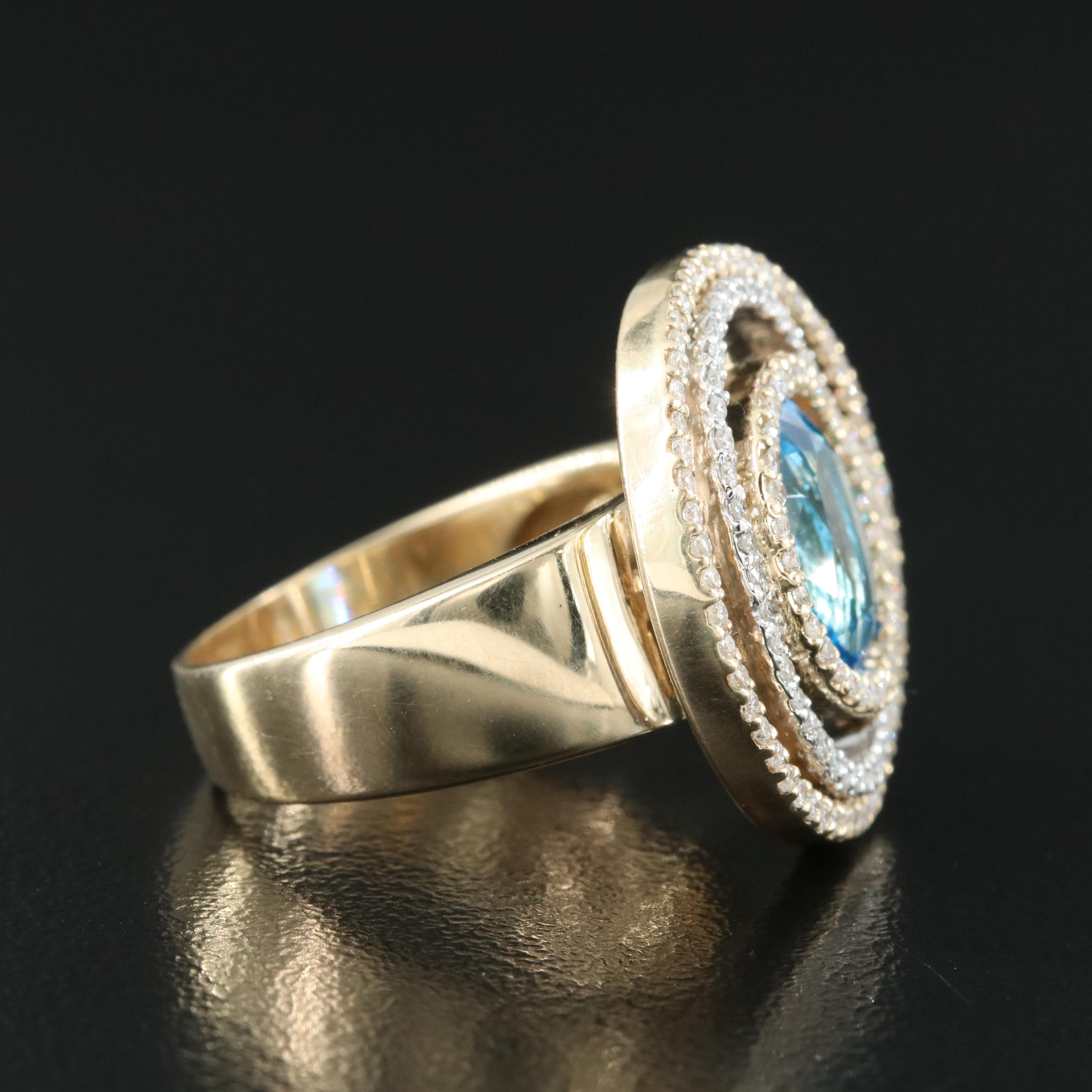 14K Swiss Blue Topaz and Diamond Ring
