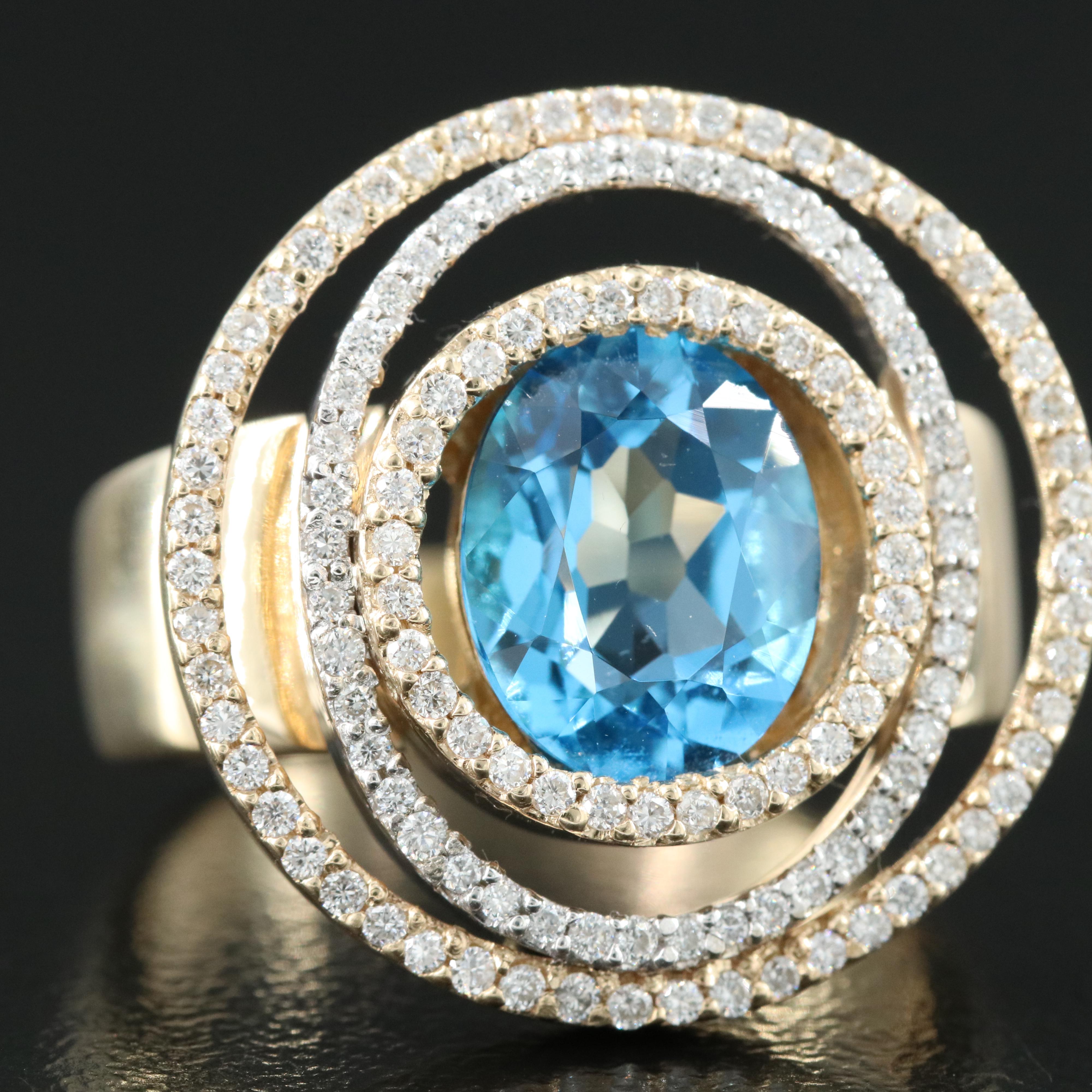 14K Swiss Blue Topaz and Diamond Ring