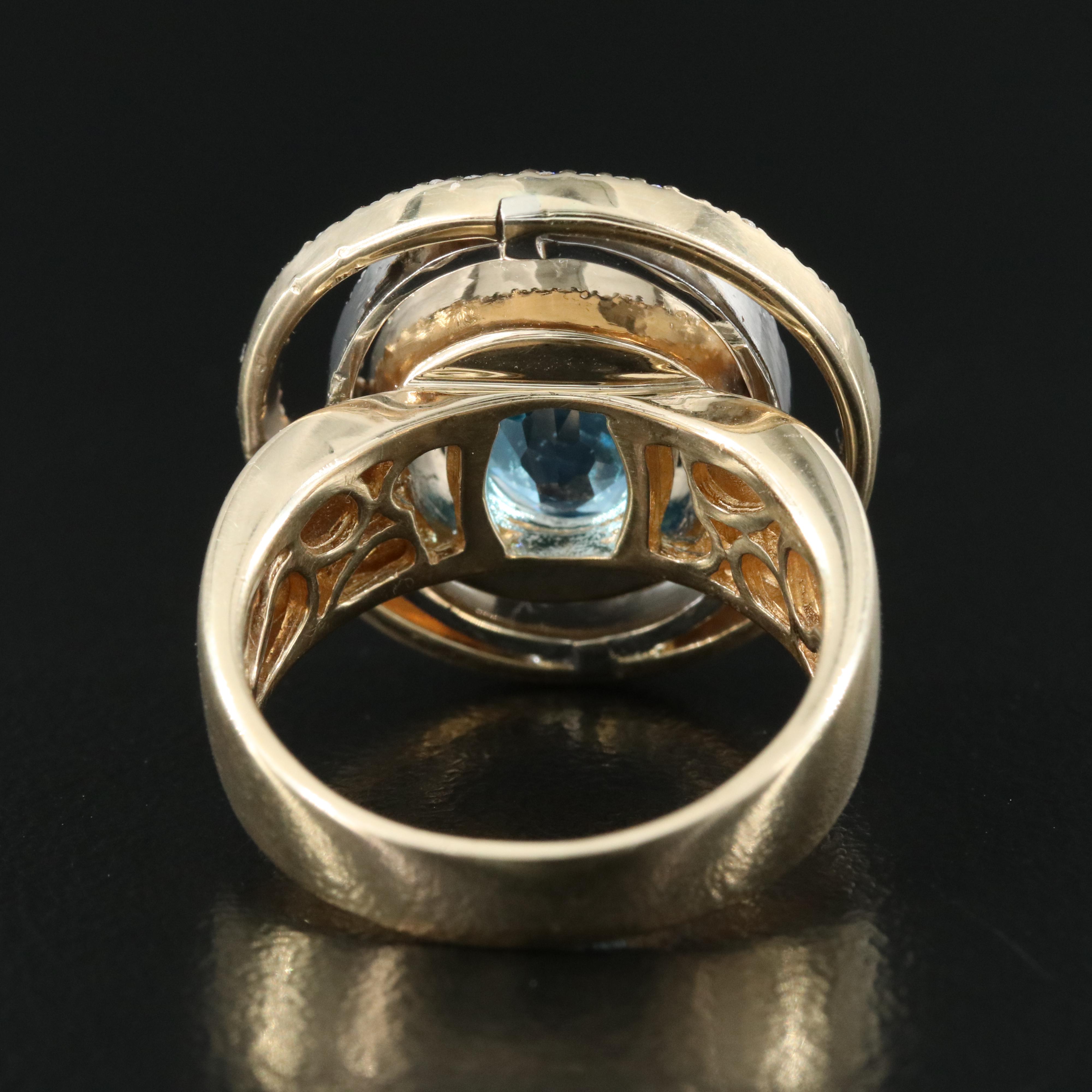 14K Swiss Blue Topaz and Diamond Ring