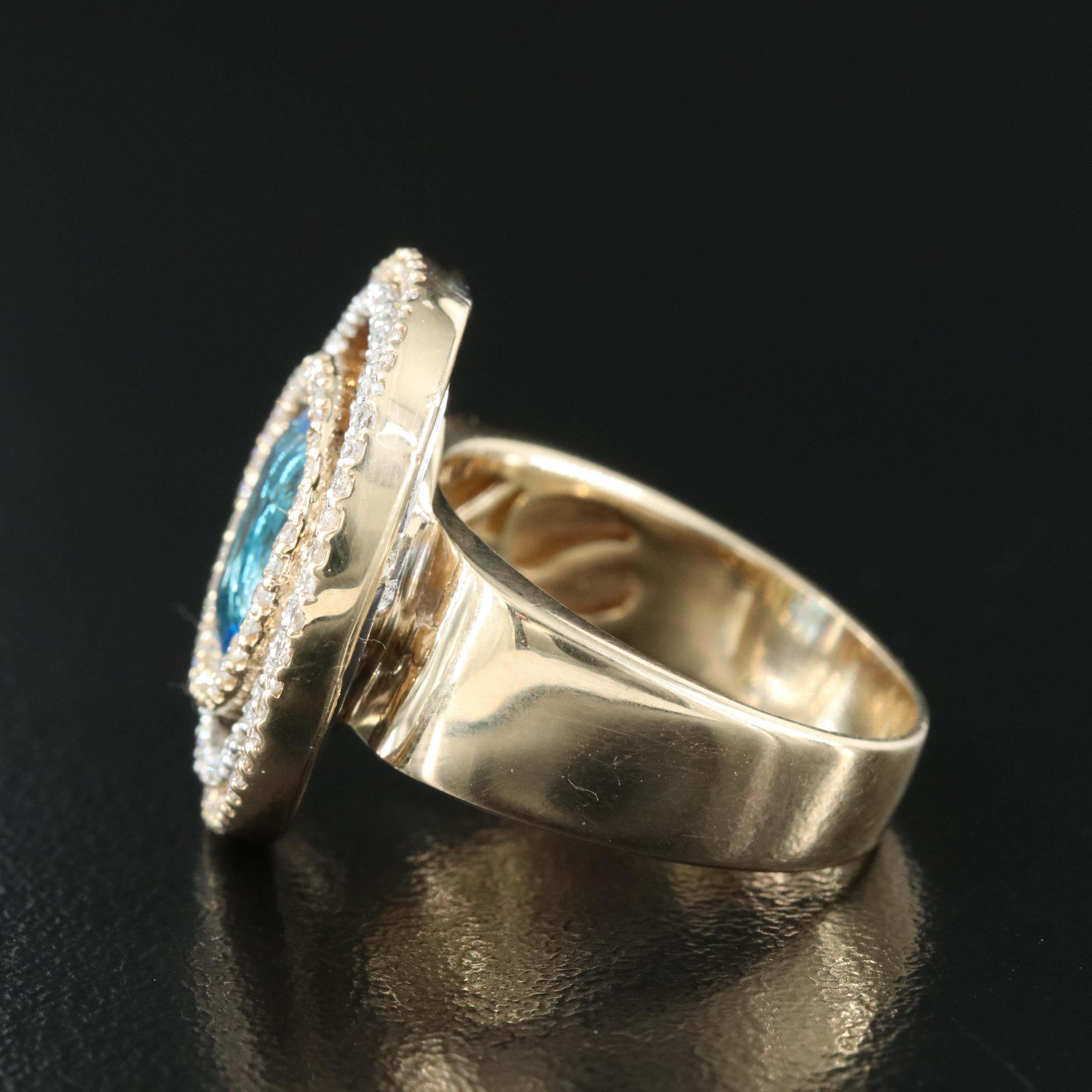 14K Swiss Blue Topaz and Diamond Ring