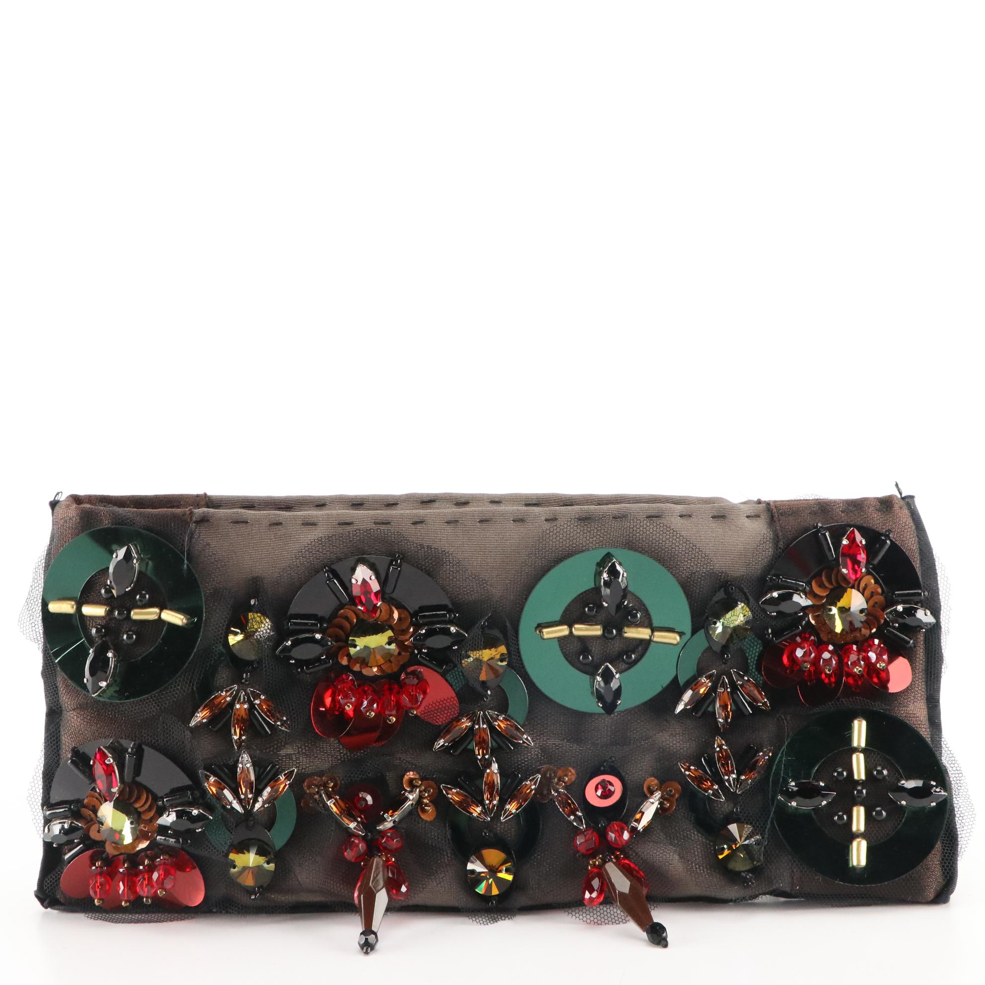 Prada Bead/Sequin Clutch in Faille Satin Fabric