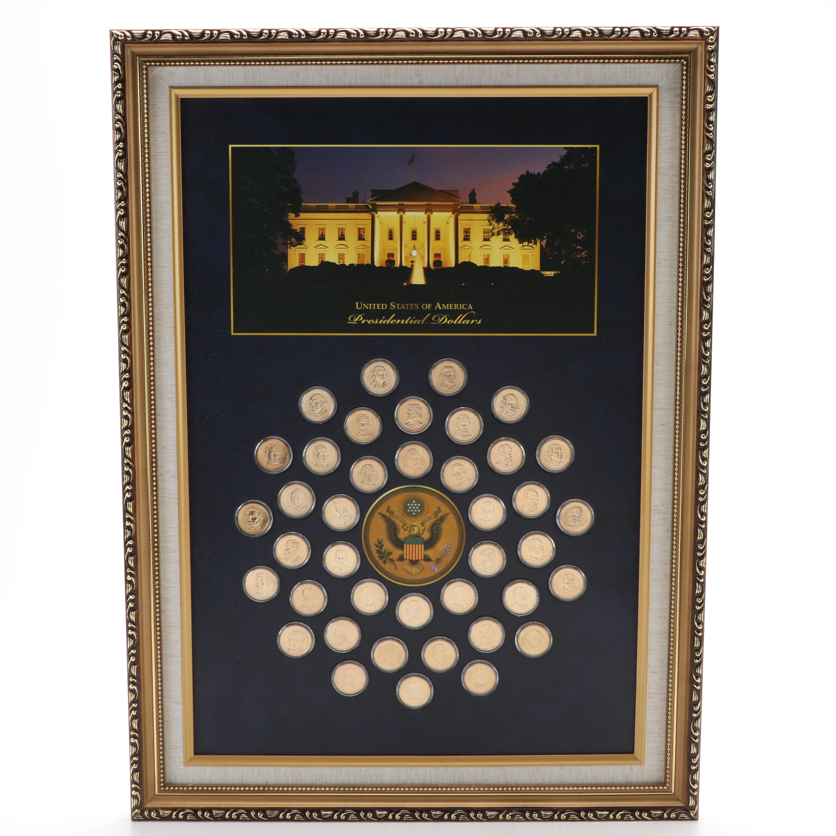 Complete Framed Presidential Dollar Collection