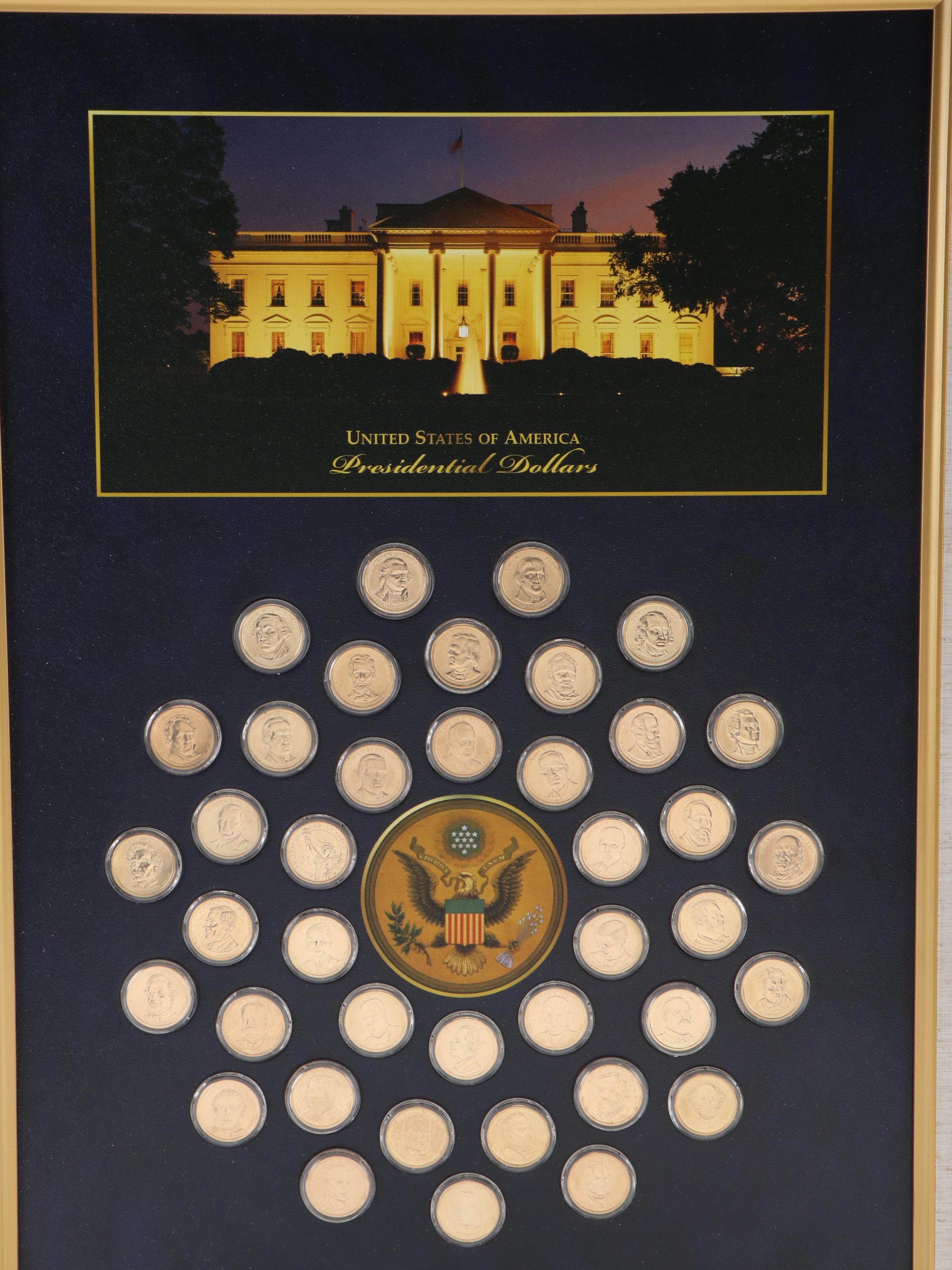 Complete Framed Presidential Dollar Collection