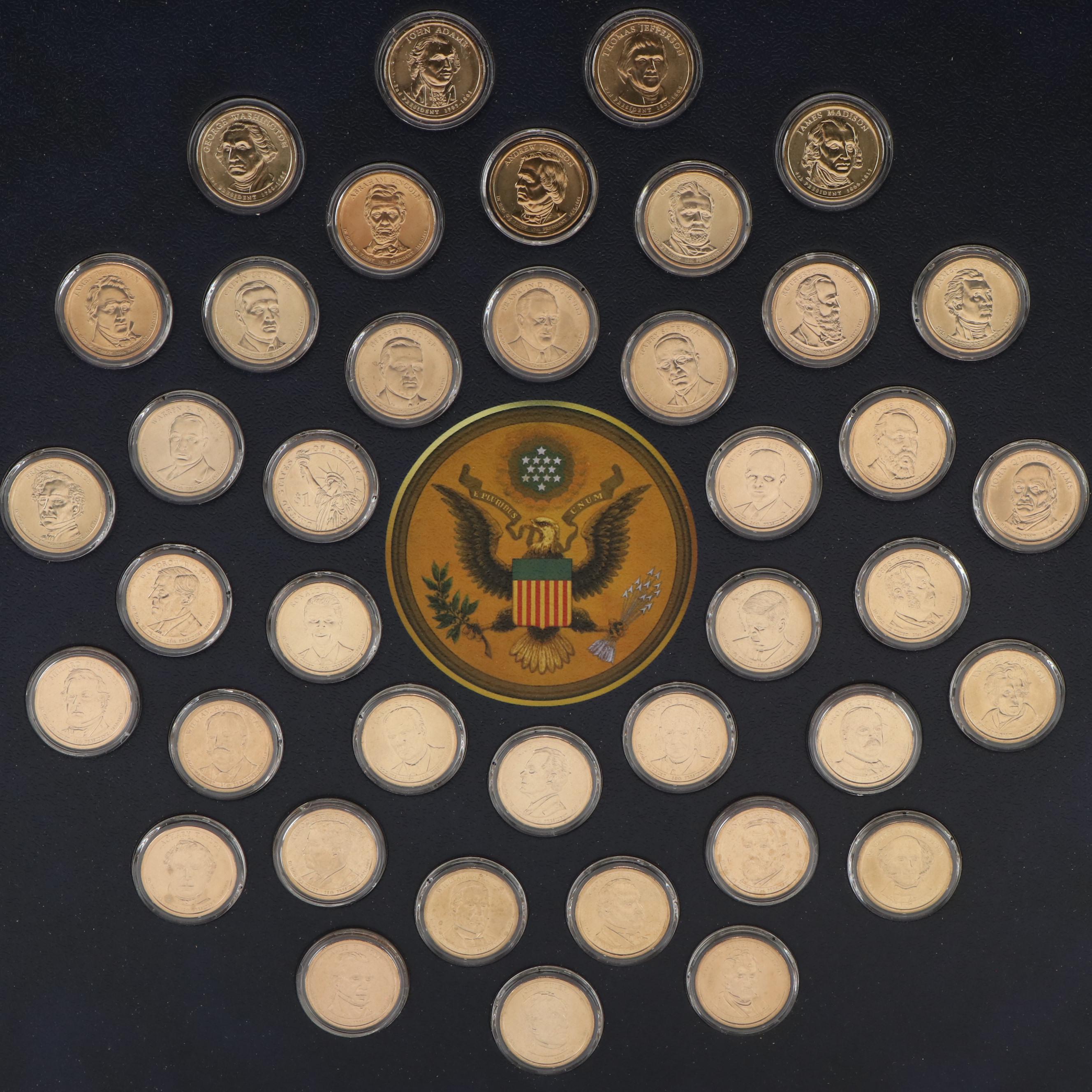 Complete Framed Presidential Dollar Collection