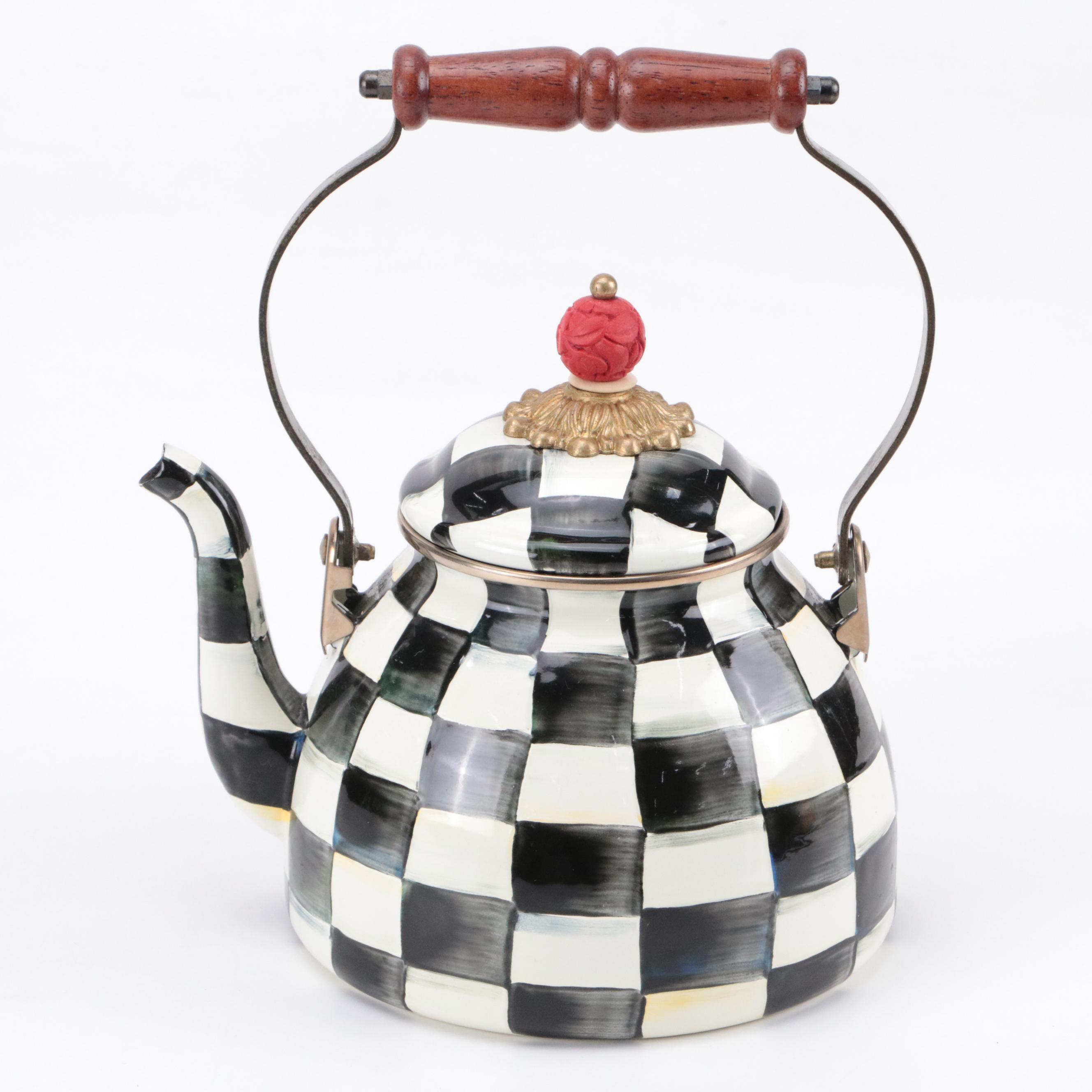 MacKenzie-Childs "Courtly Check" Teapot, Paper Towel Holder and Wall Clock