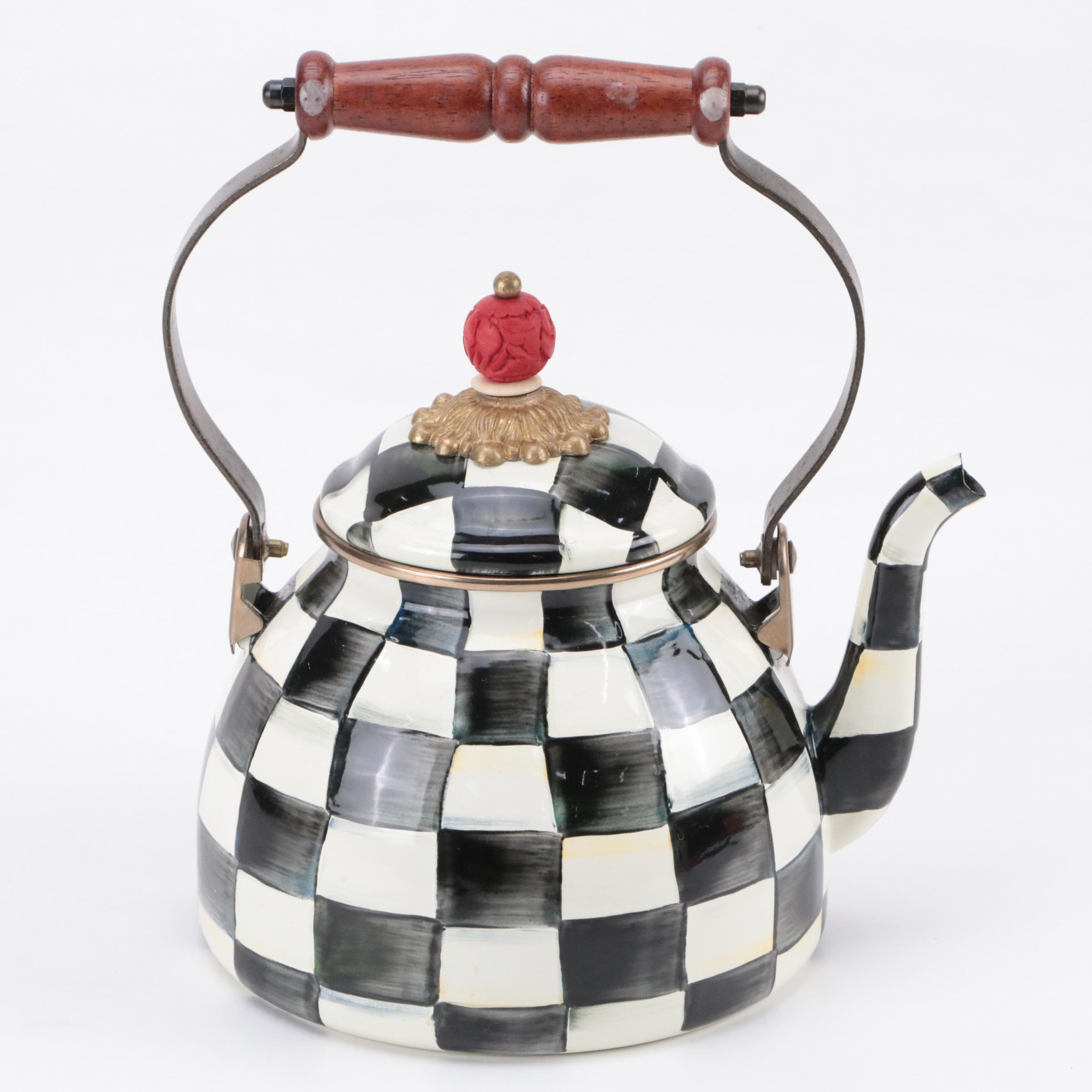 MacKenzie-Childs "Courtly Check" Teapot, Paper Towel Holder and Wall Clock