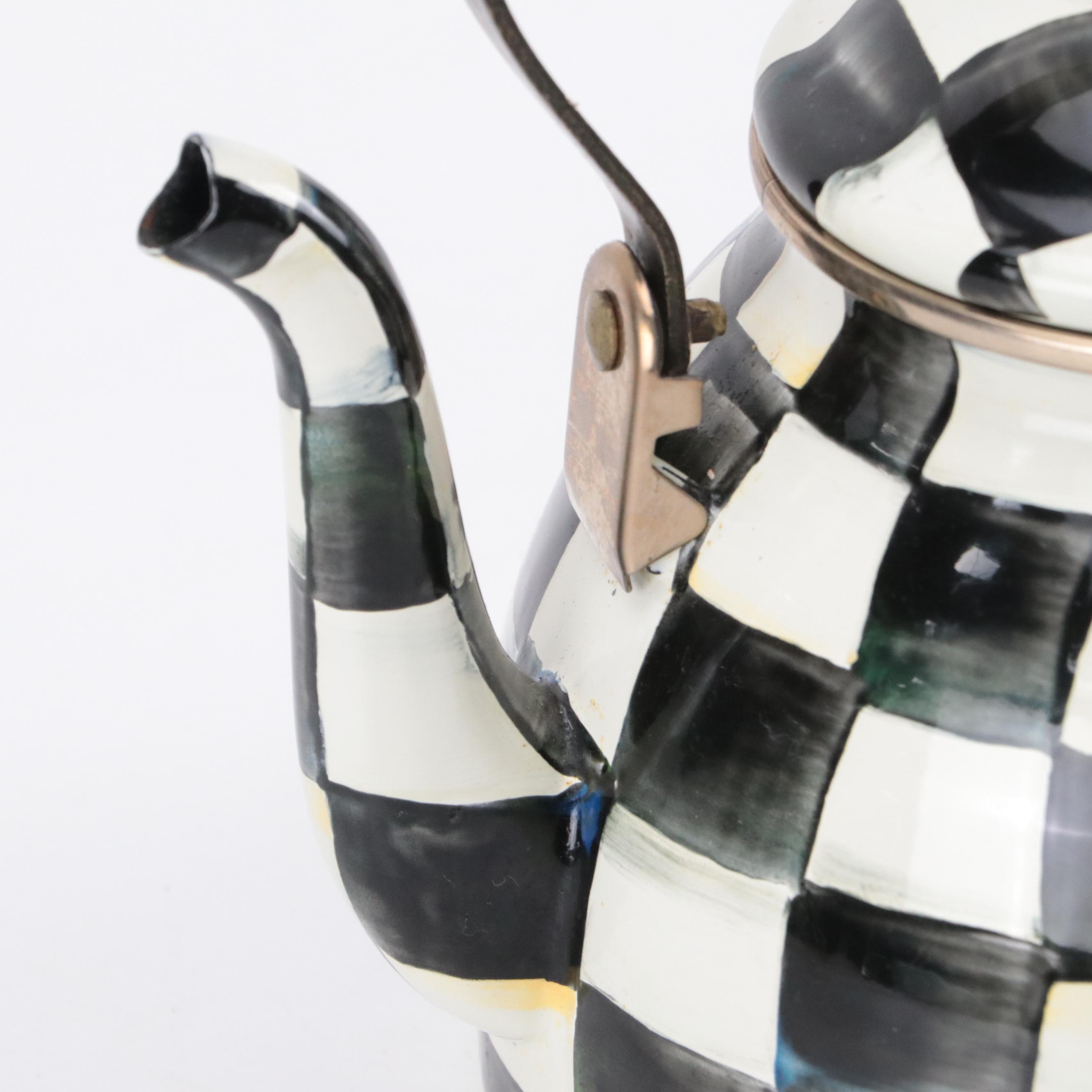 MacKenzie-Childs "Courtly Check" Teapot, Paper Towel Holder and Wall Clock