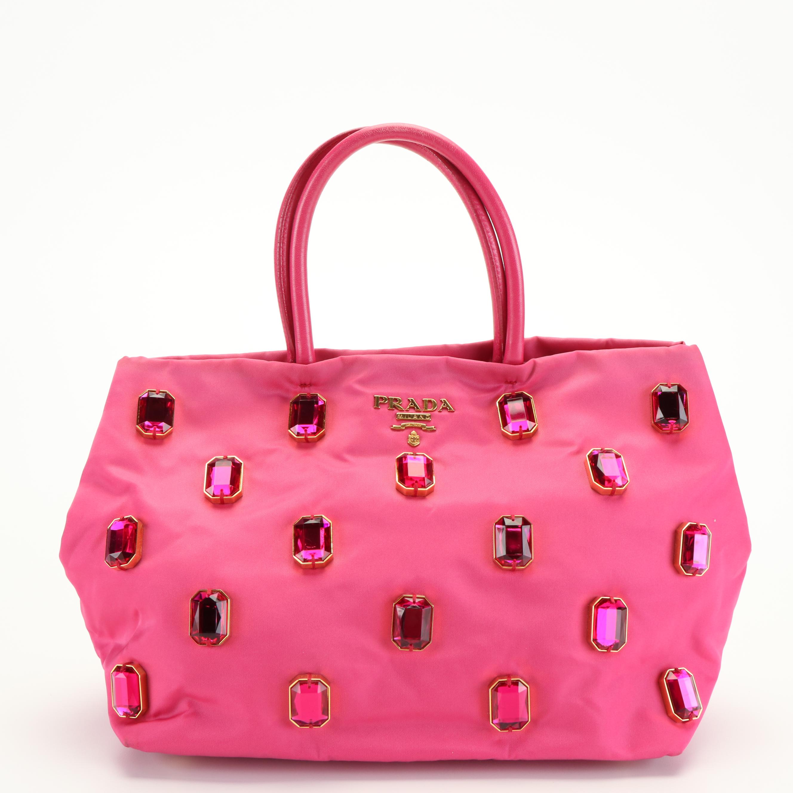 Prada Tote Handbag in Bejeweled Fuschia Tessuto Nylon