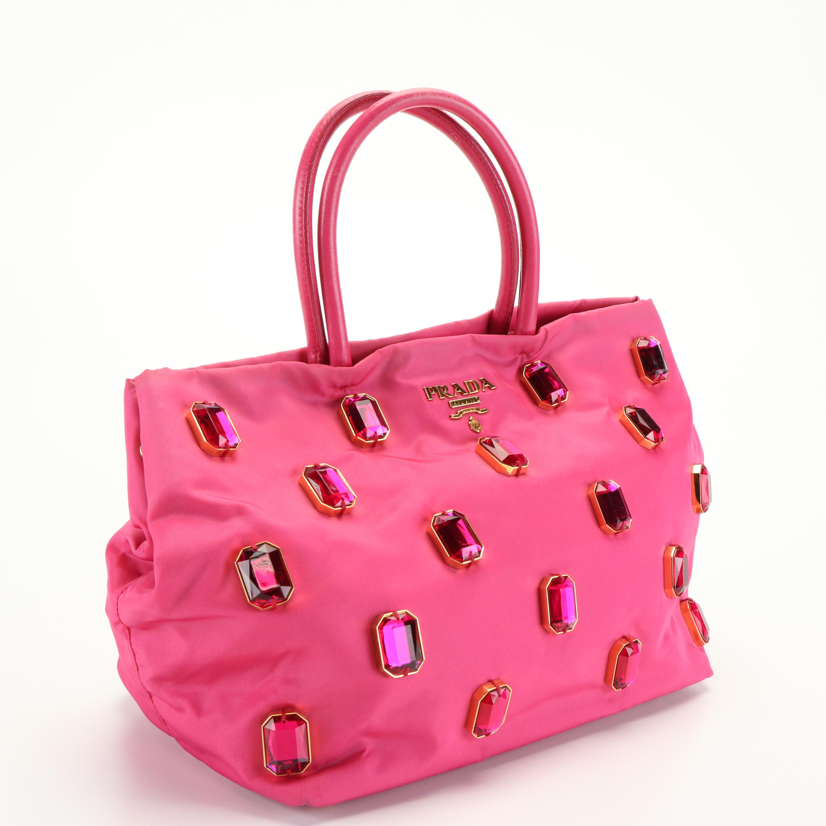 Prada Tote Handbag in Bejeweled Fuschia Tessuto Nylon