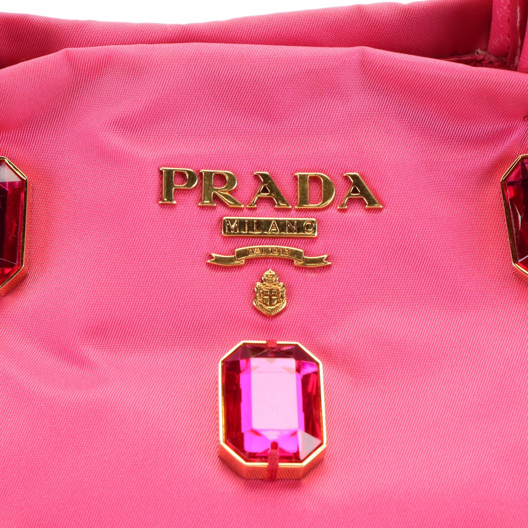 Prada Tote Handbag in Bejeweled Fuschia Tessuto Nylon