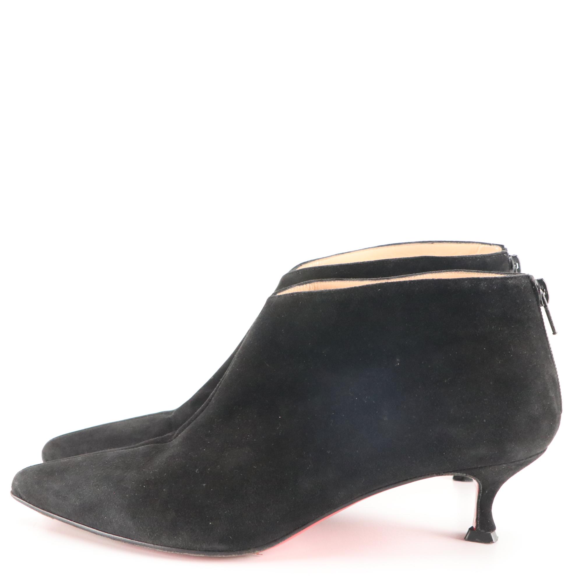 Christian Louboutin Kitten Heel Booties in Black Suede