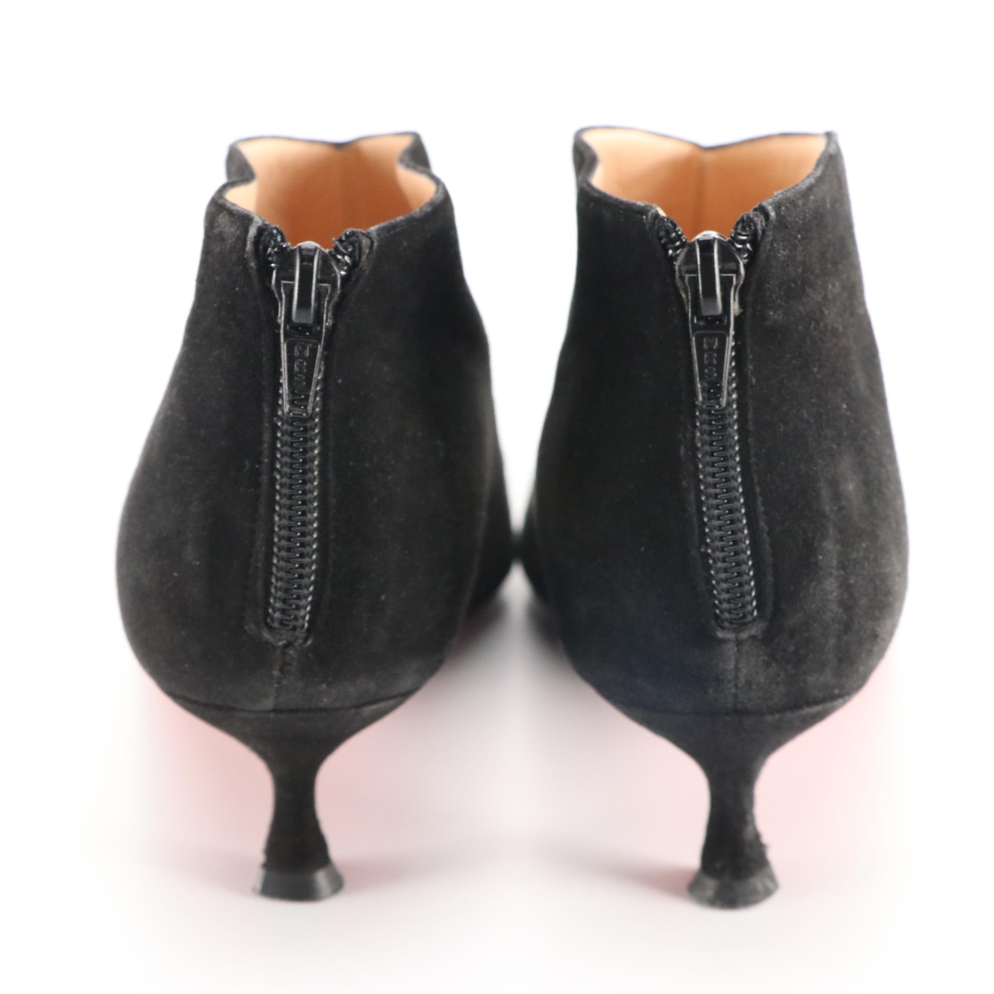 Christian Louboutin Kitten Heel Booties in Black Suede