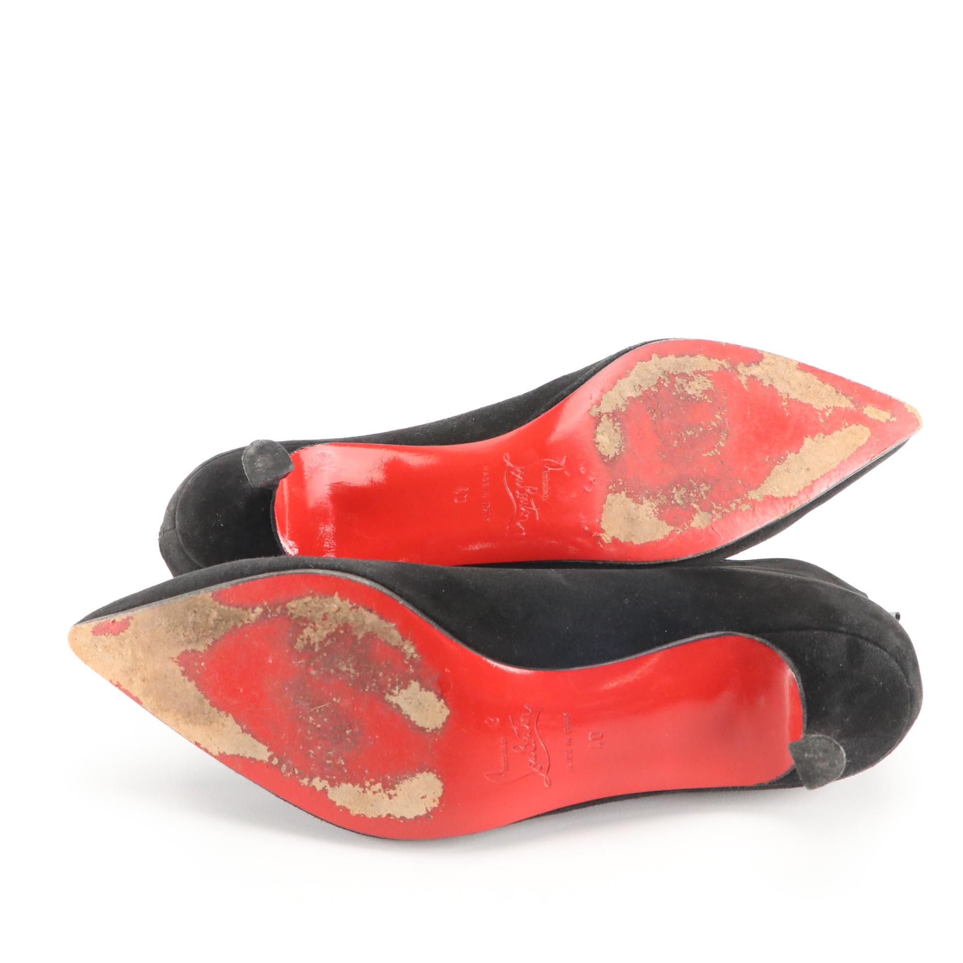 Christian Louboutin Kitten Heel Booties in Black Suede