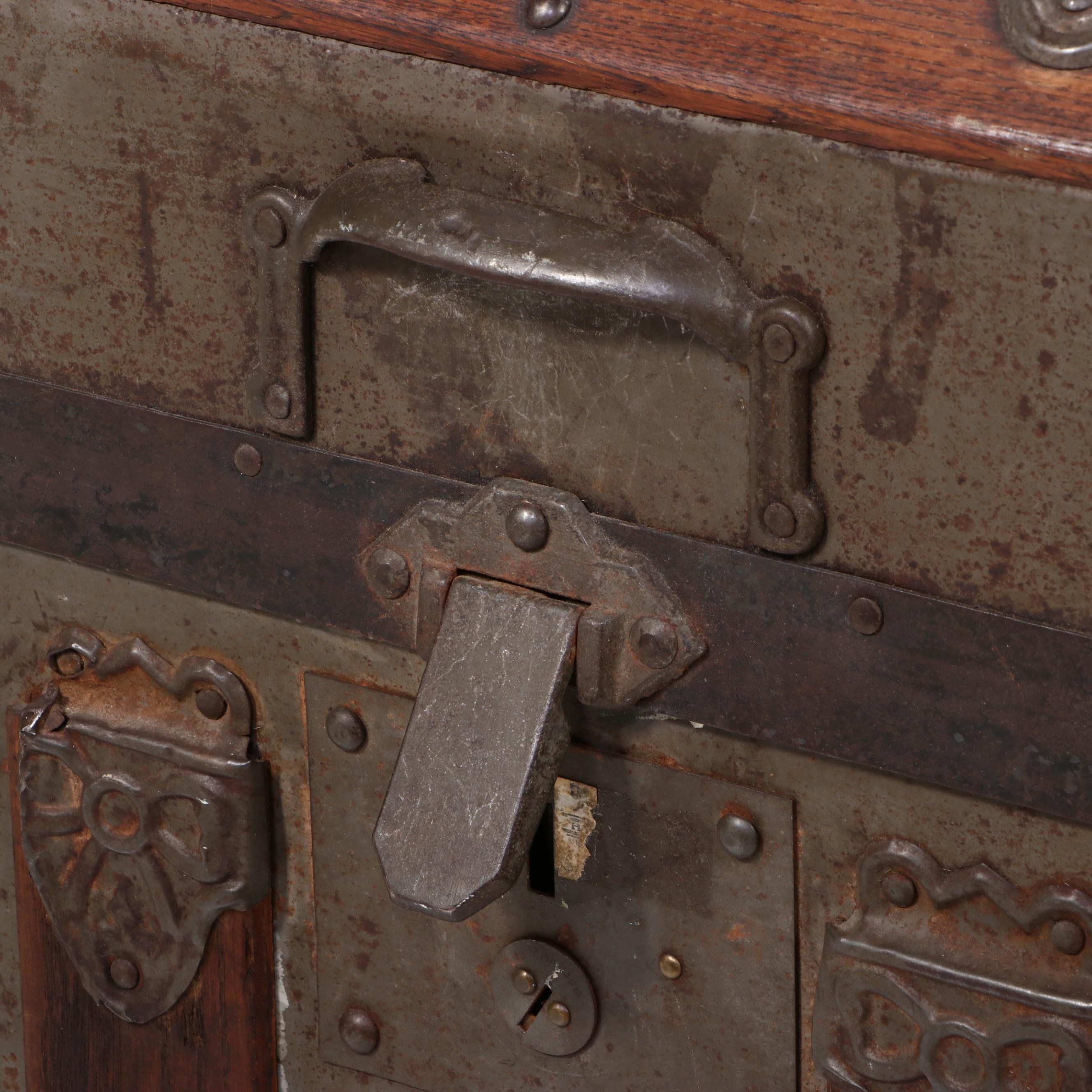 Late Victorian Metal-Clad and Slatted Wood Dome Top Steamer Trunk