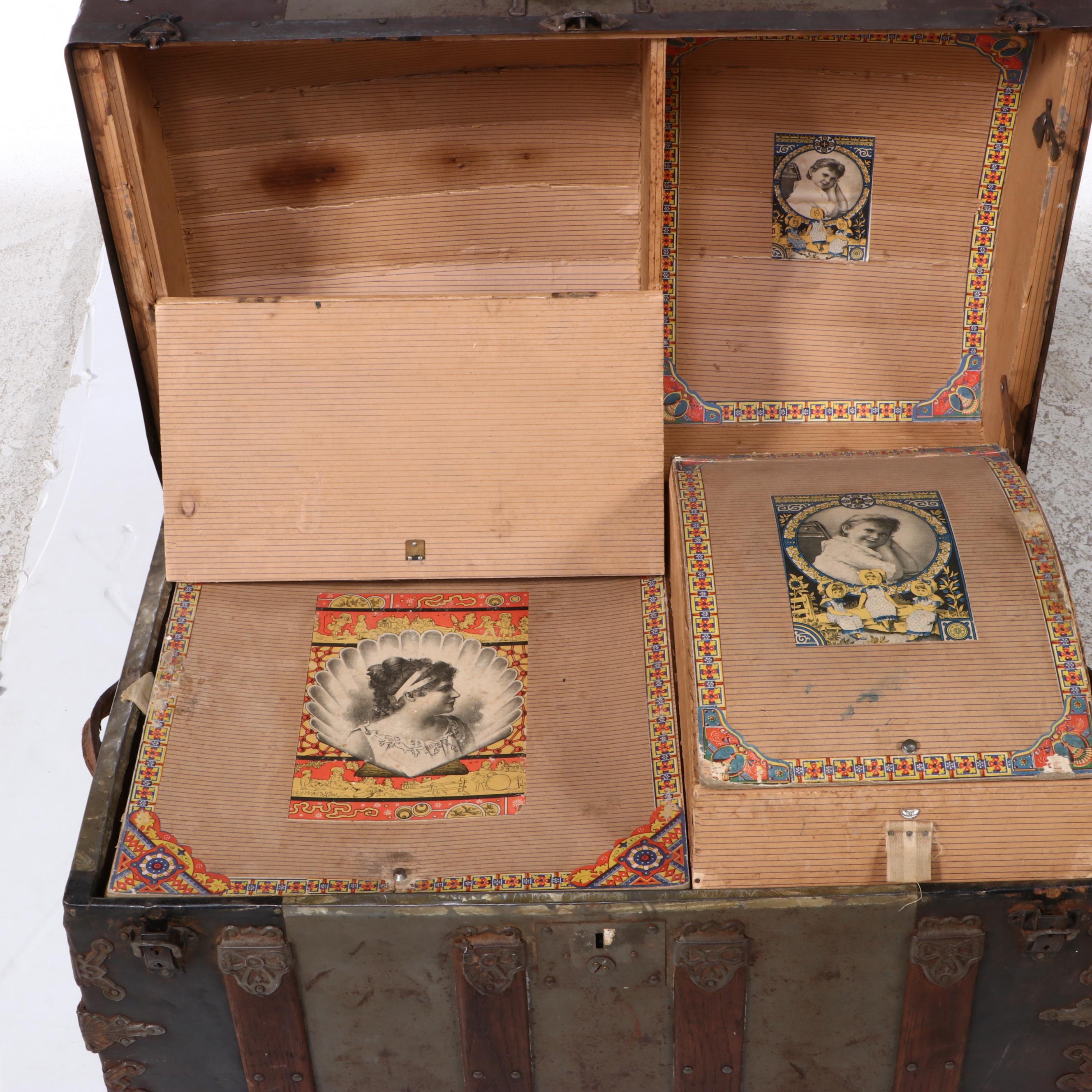 Late Victorian Metal-Clad and Slatted Wood Dome Top Steamer Trunk