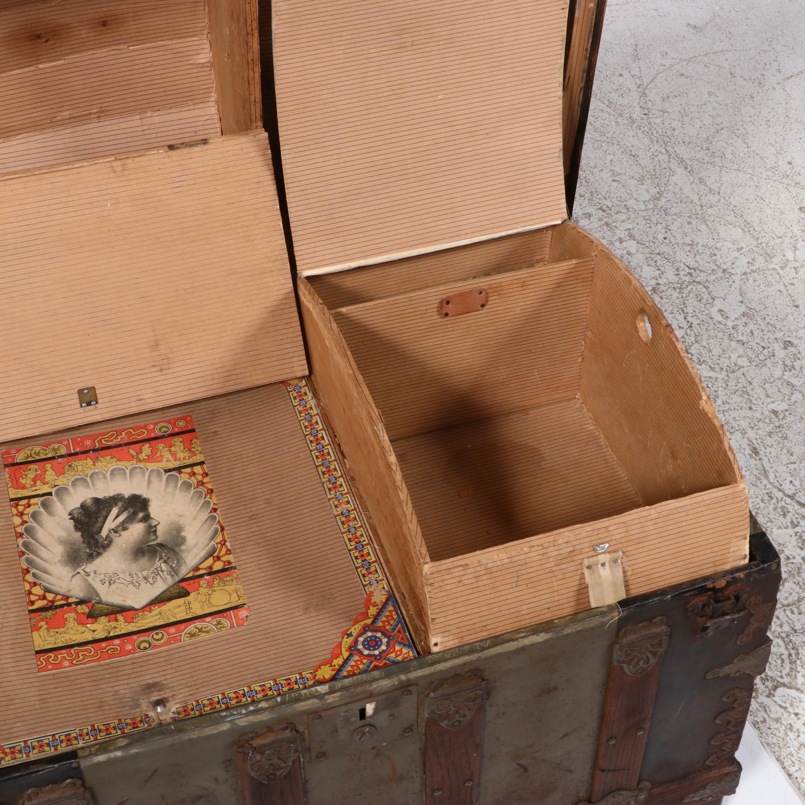 Late Victorian Metal-Clad and Slatted Wood Dome Top Steamer Trunk