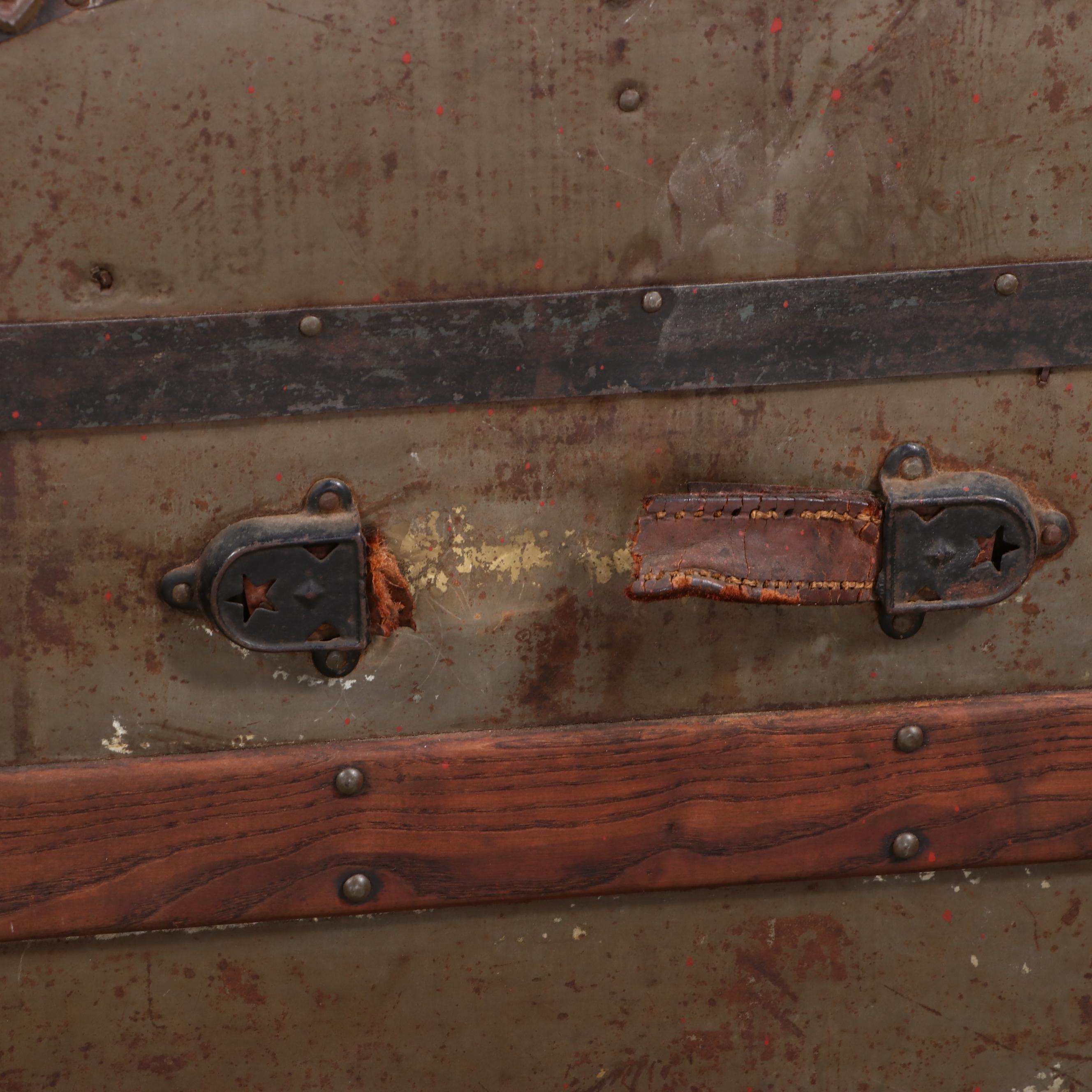 Late Victorian Metal-Clad and Slatted Wood Dome Top Steamer Trunk