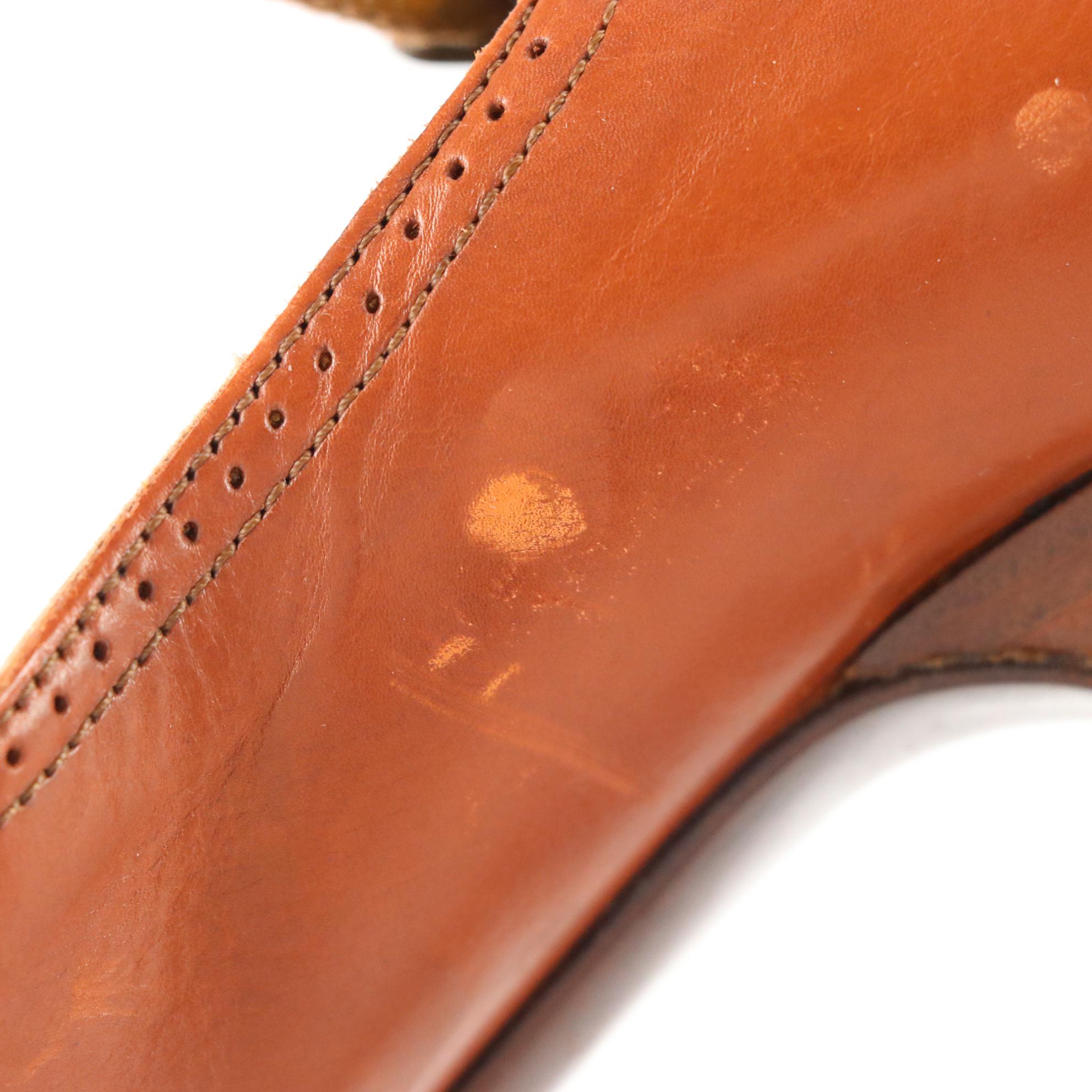 Prada Brogue Detail Mary Jane Pumps in Brown Leather