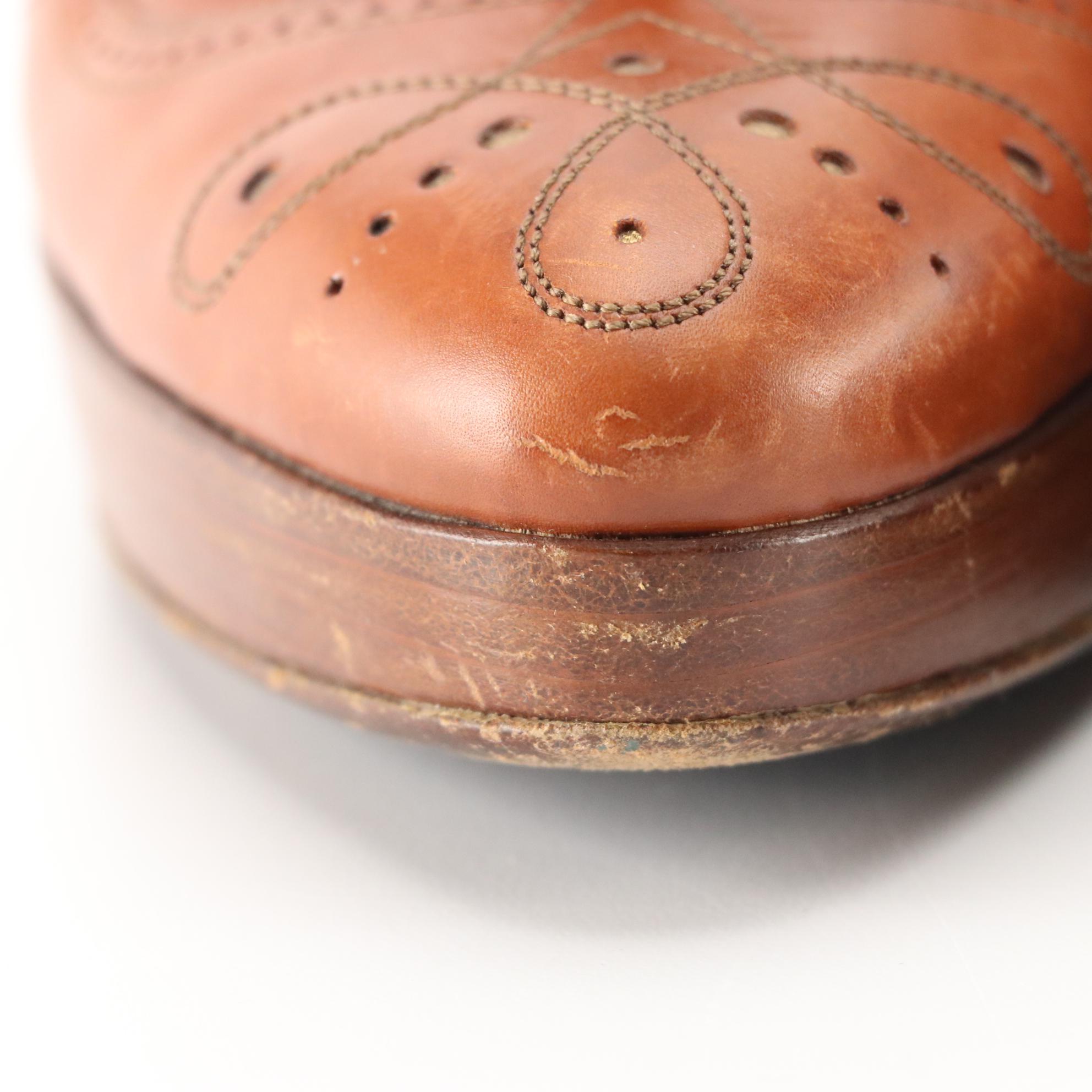 Prada Brogue Detail Mary Jane Pumps in Brown Leather