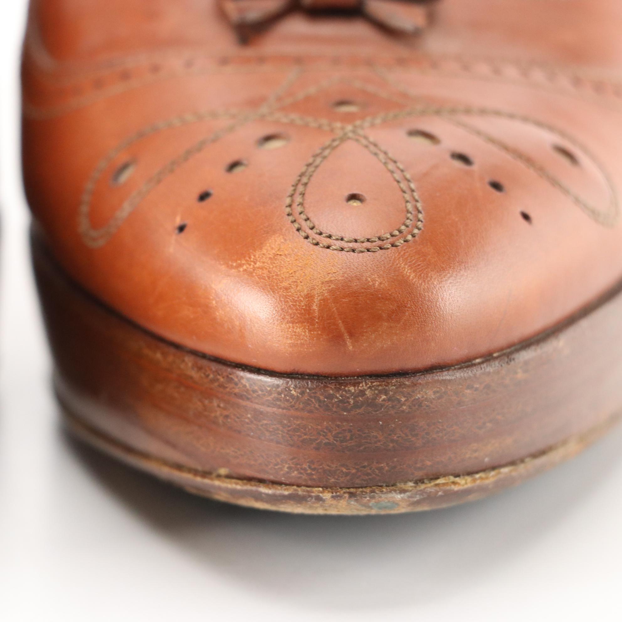 Prada Brogue Detail Mary Jane Pumps in Brown Leather