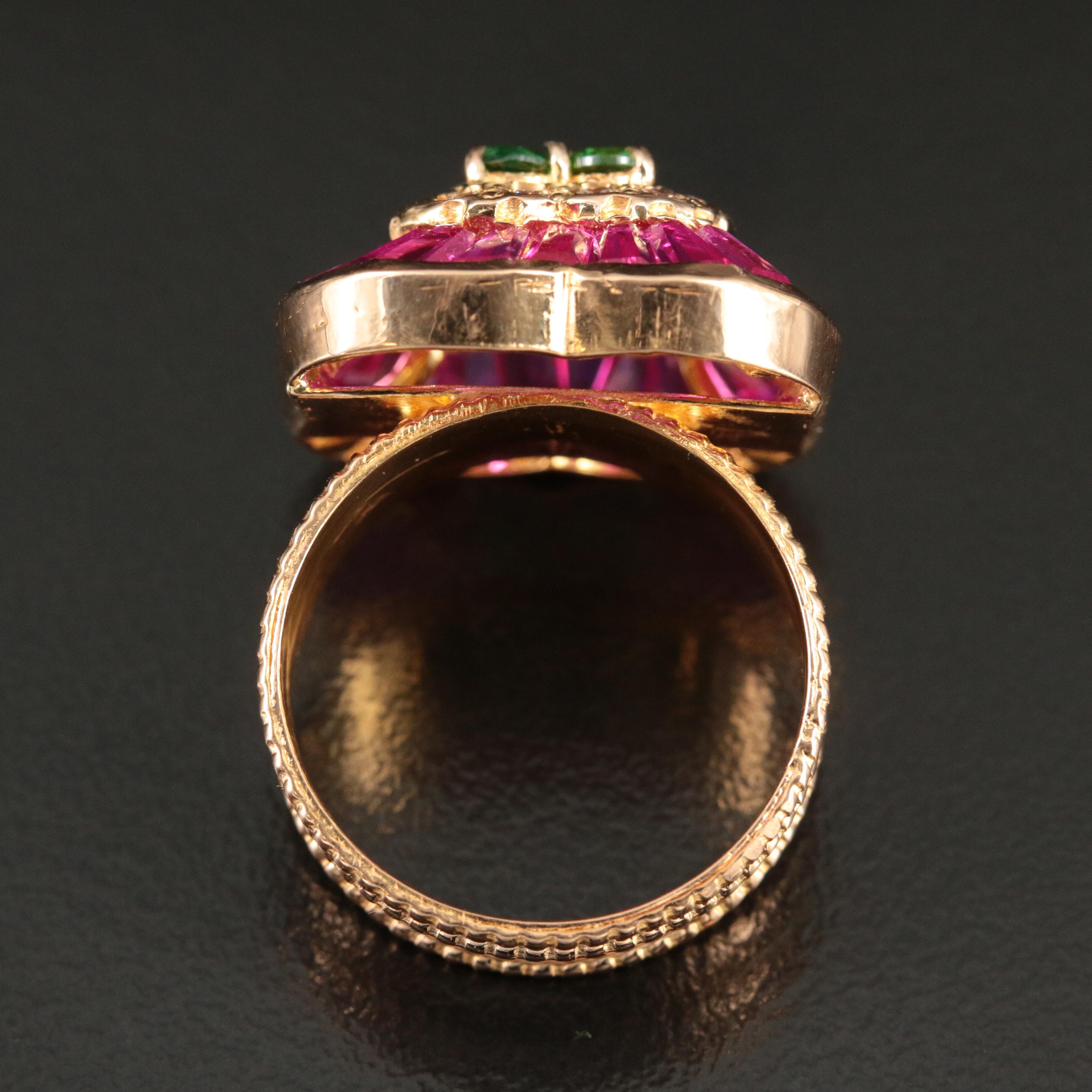 21K Cubic Zirconia and Ruby Quatrefoil Ring
