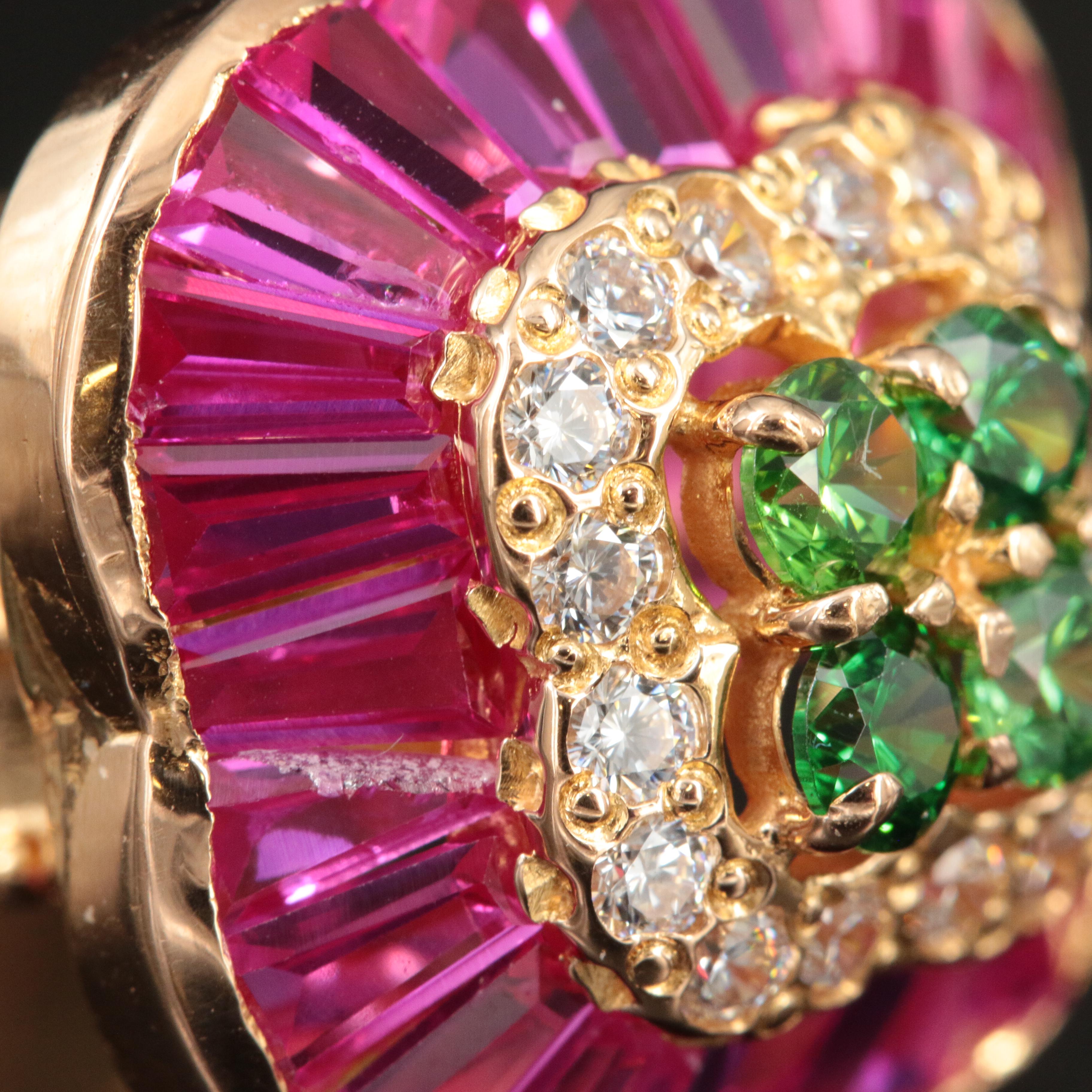 21K Cubic Zirconia and Ruby Quatrefoil Ring