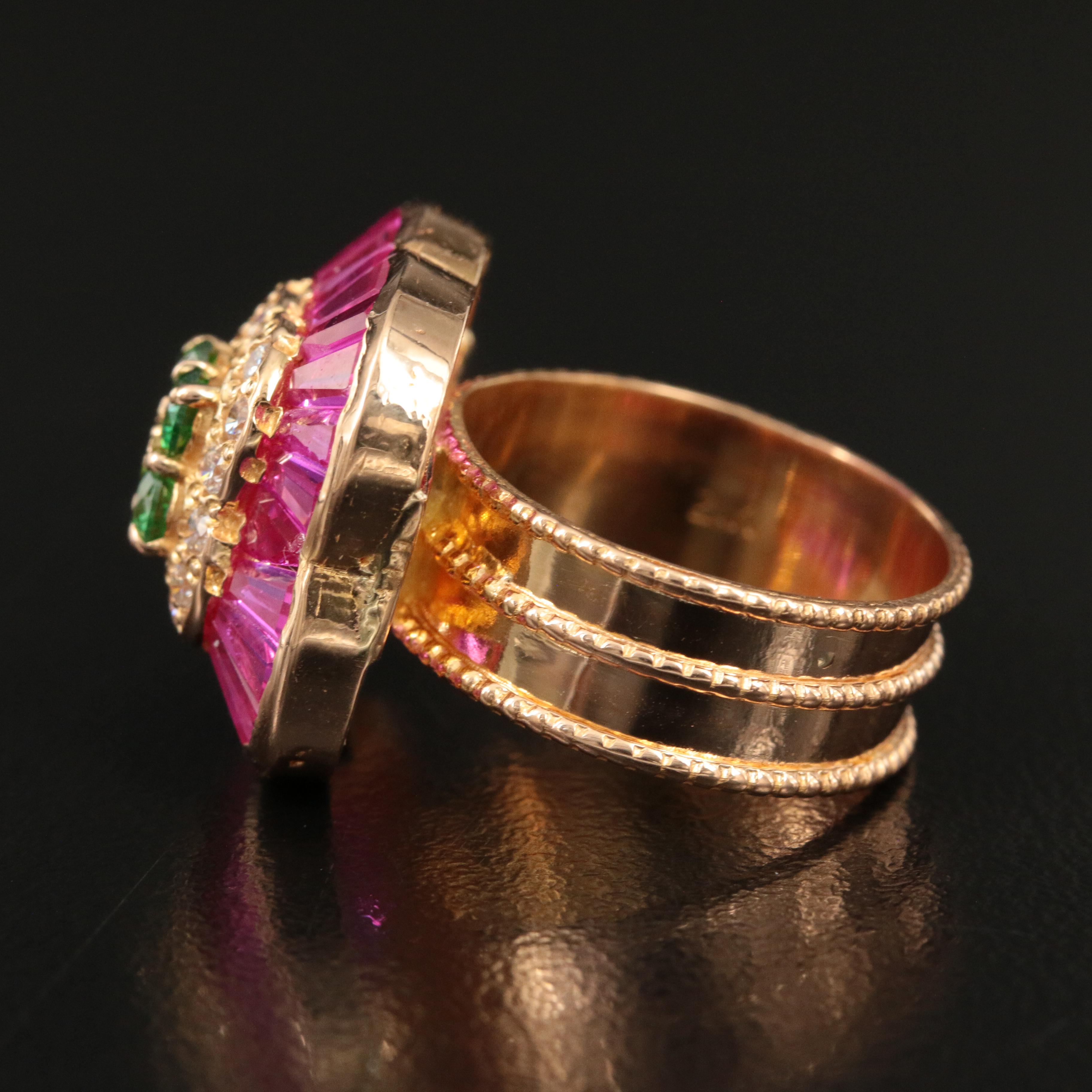 21K Cubic Zirconia and Ruby Quatrefoil Ring