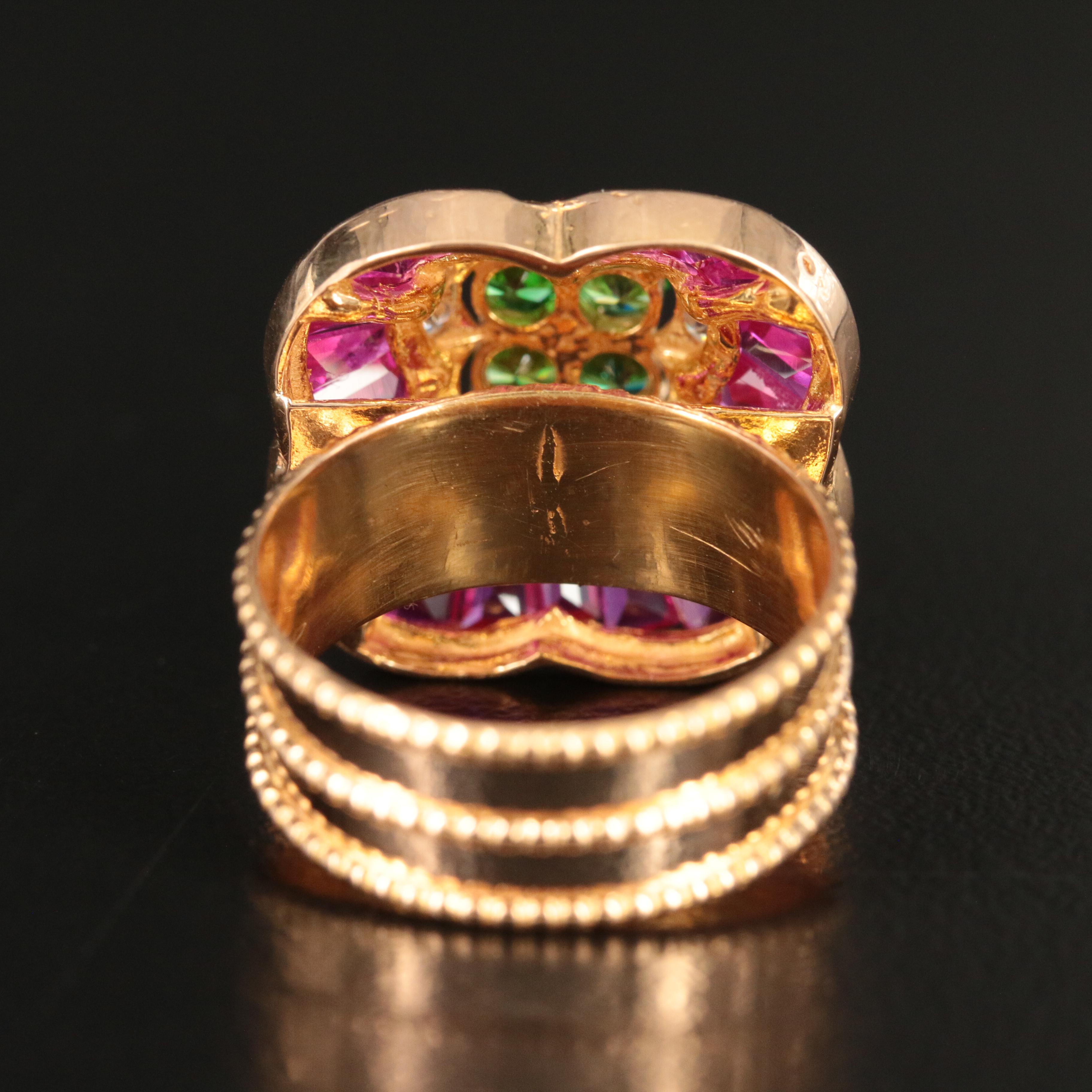 21K Cubic Zirconia and Ruby Quatrefoil Ring