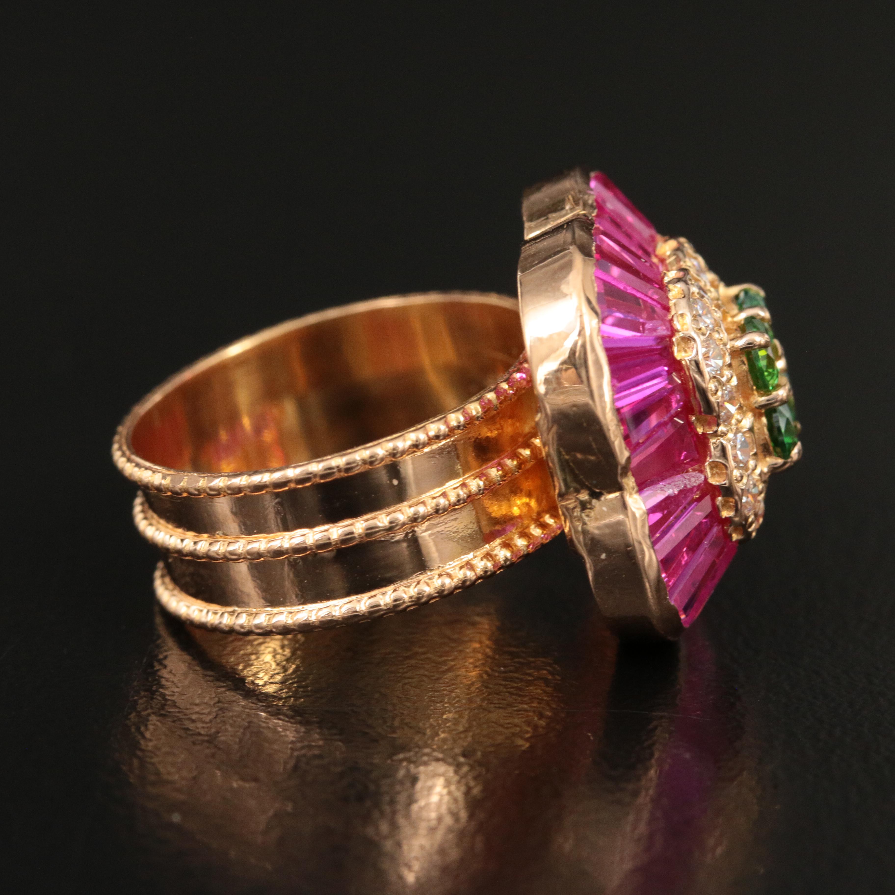 21K Cubic Zirconia and Ruby Quatrefoil Ring