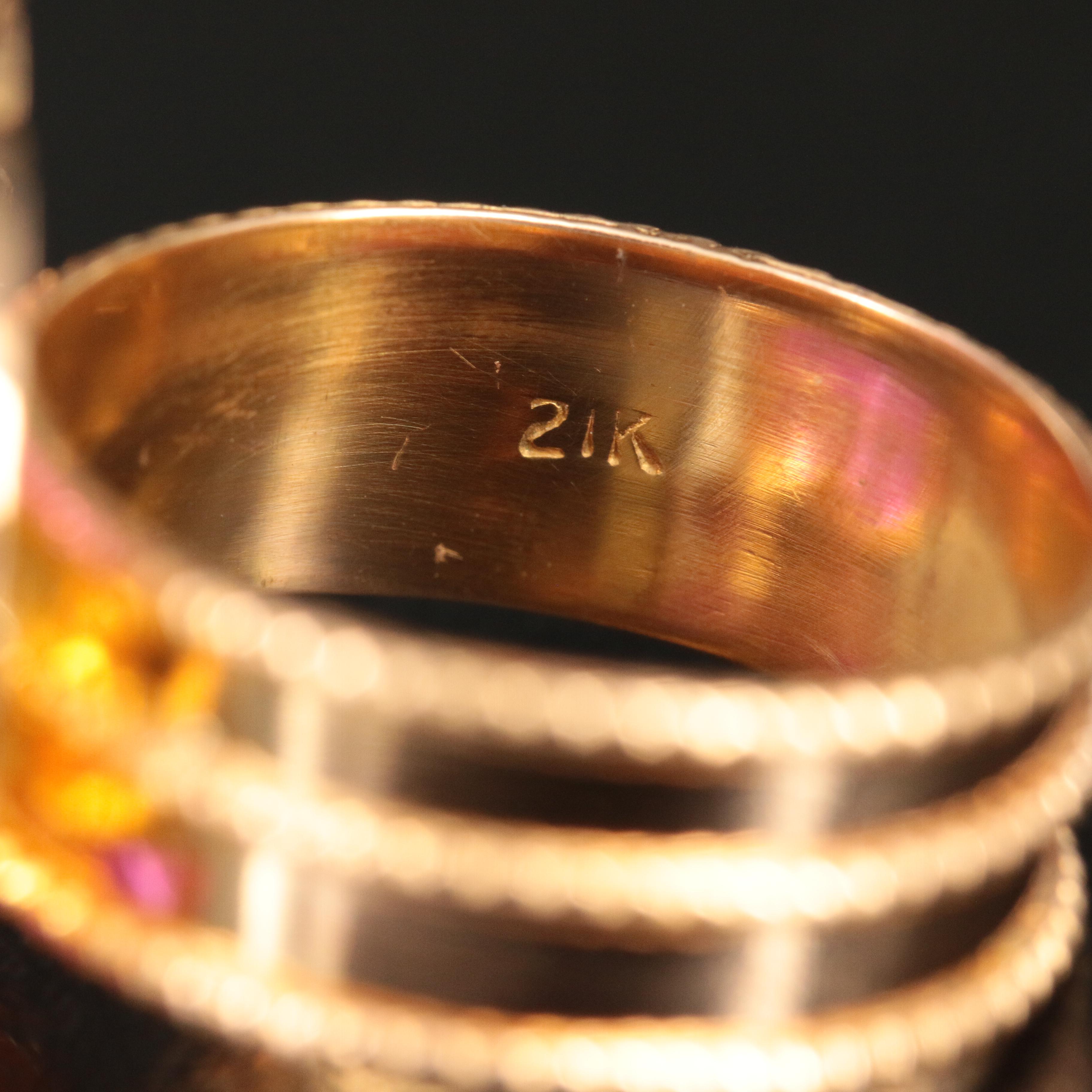 21K Cubic Zirconia and Ruby Quatrefoil Ring