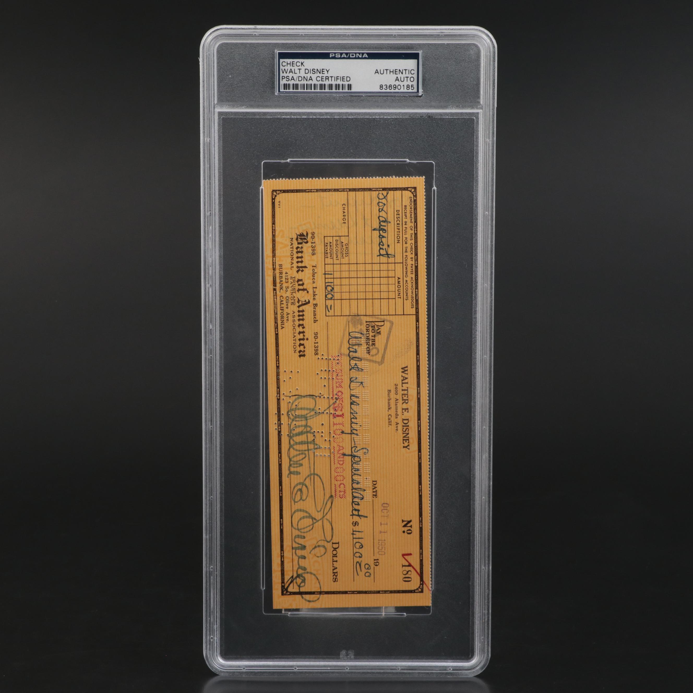 Walt Disney Signed Check, Mid-20th Century